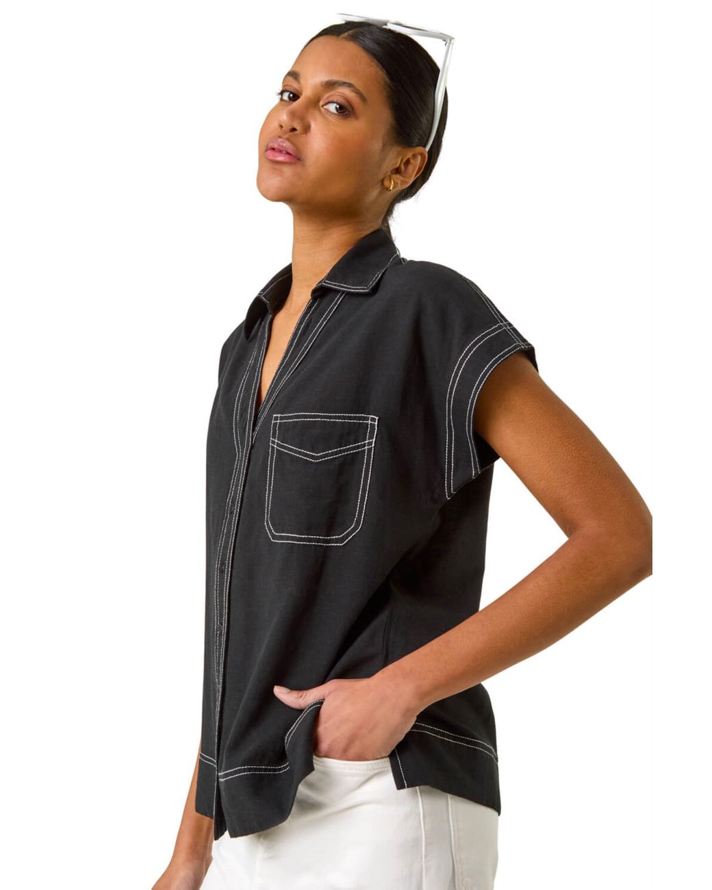 Roman Black Constrast Stitch Shirt