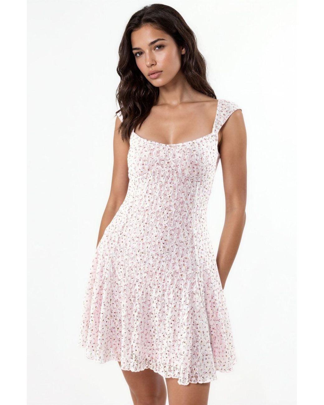Hiccup White Mini Lace Printed Dress