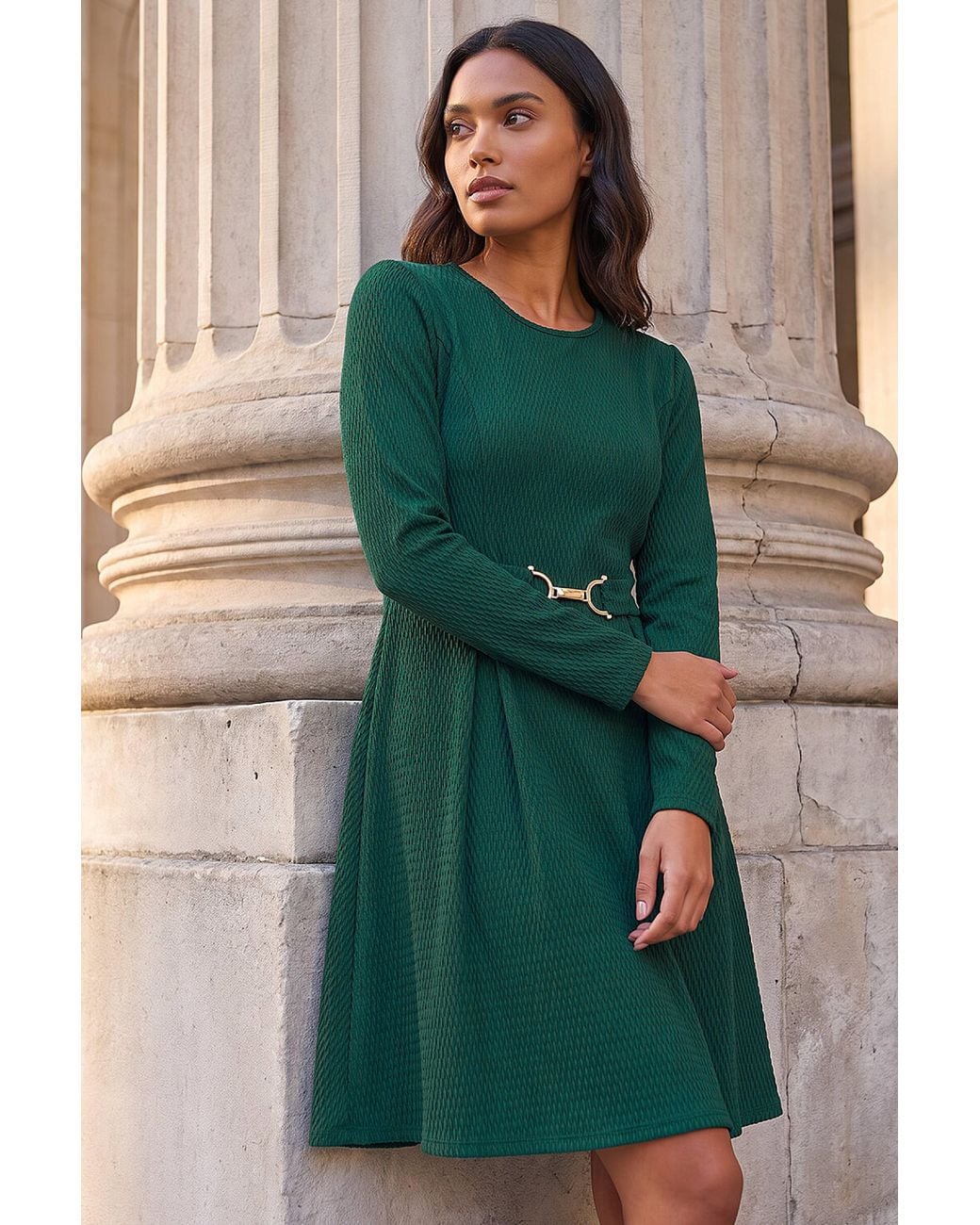 Roman Green Trim Detail Dress