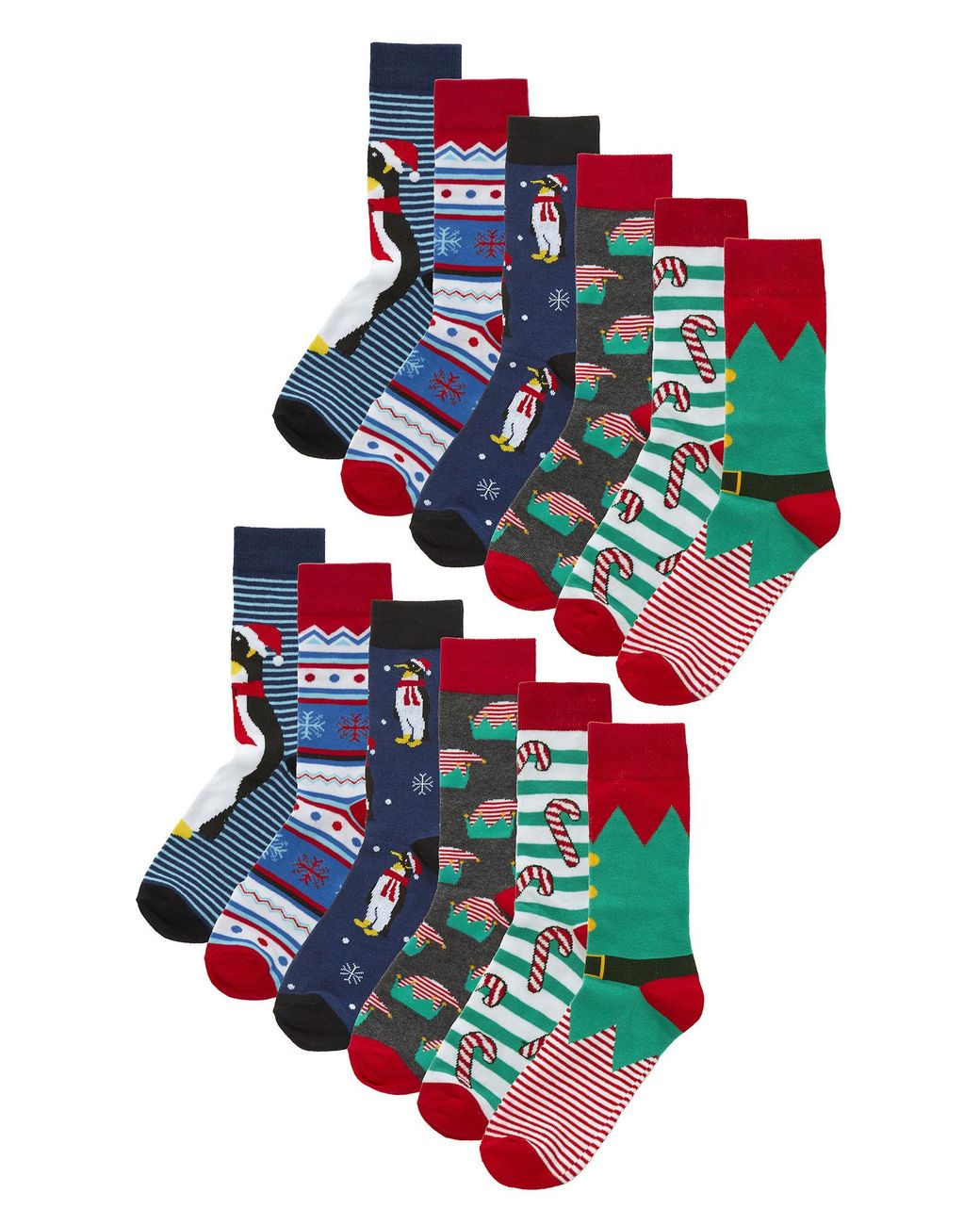 Sock Snob Green 12 Pair Multipack Novelty Christmas Design Socks for men