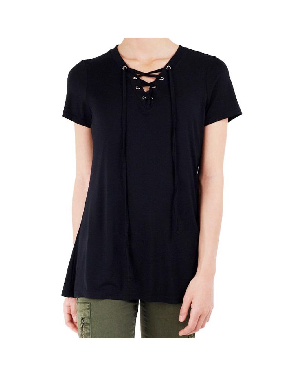 Brave Soul Black Nicci T Shirts Short Sleeve Tops Drawstring Plain Blouse Tee
