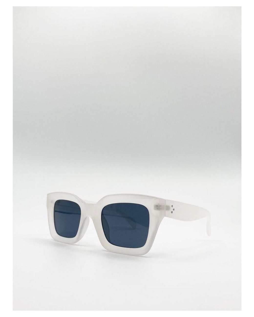 SVNX Blue Oversized Matte Clear Frame Cat Eye Sunglasses