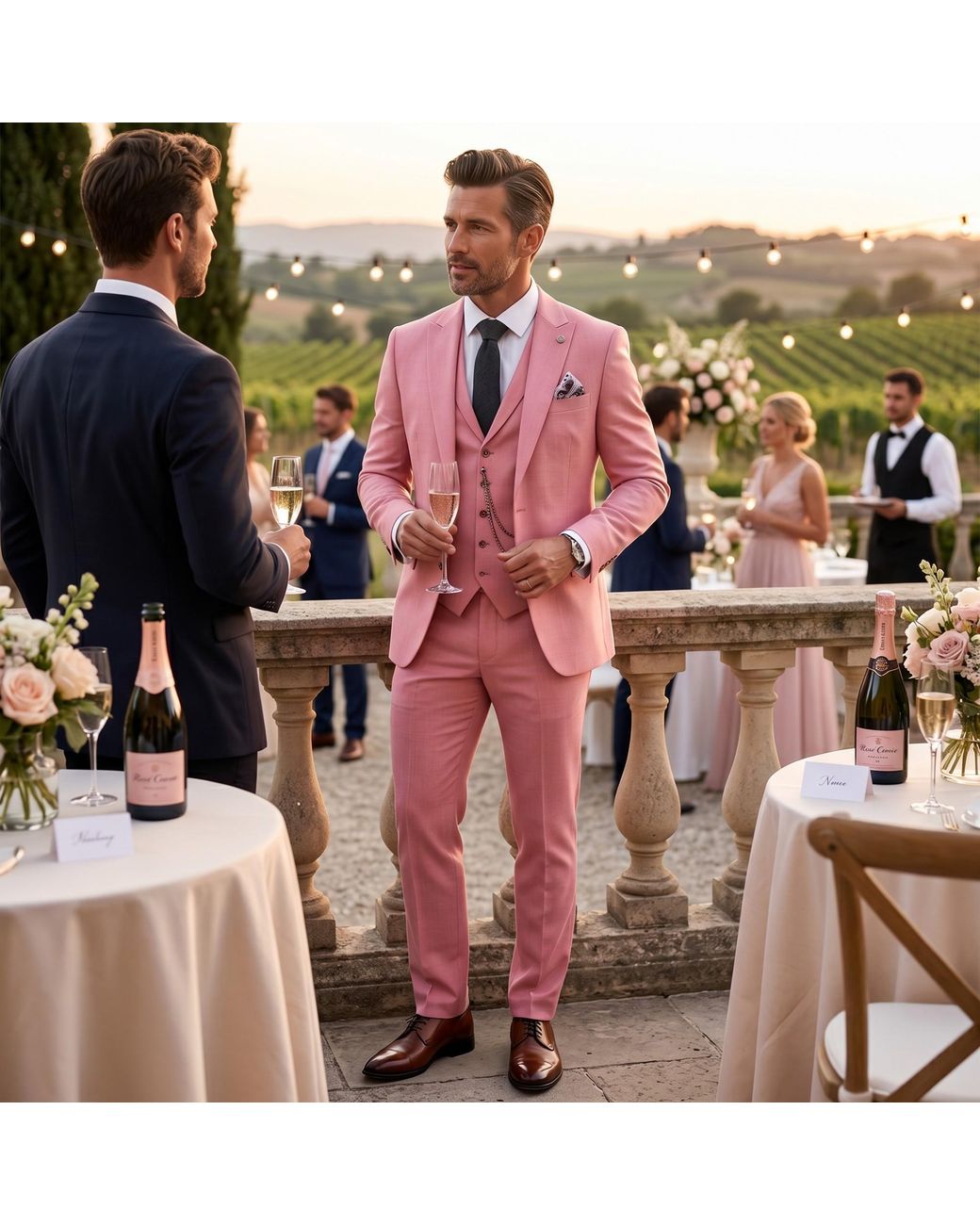 TruClothing Pink 3 Piece Tailored Fit Formal Suit for men
