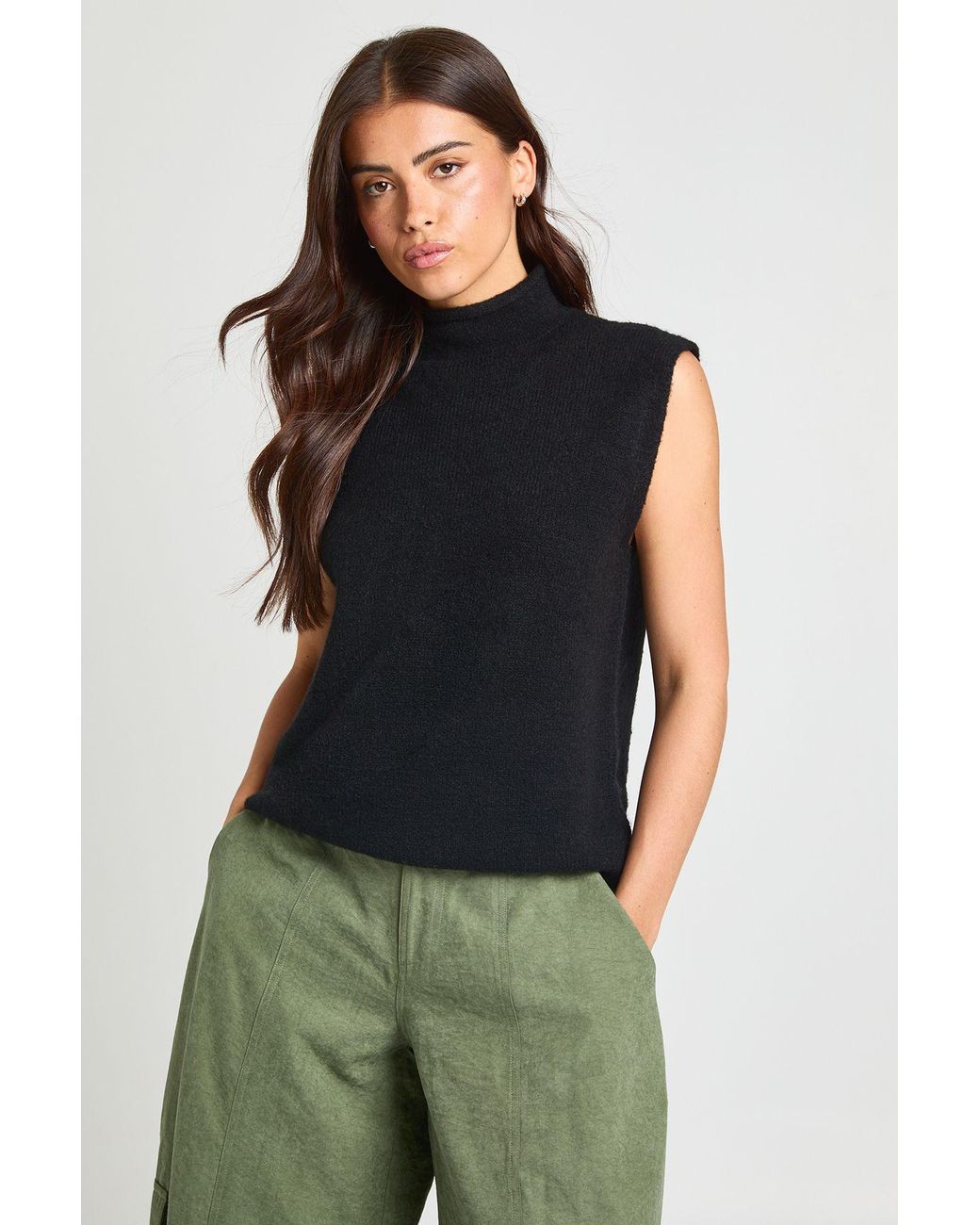 Boohoo Black Soft Knit Funnel Neck Top
