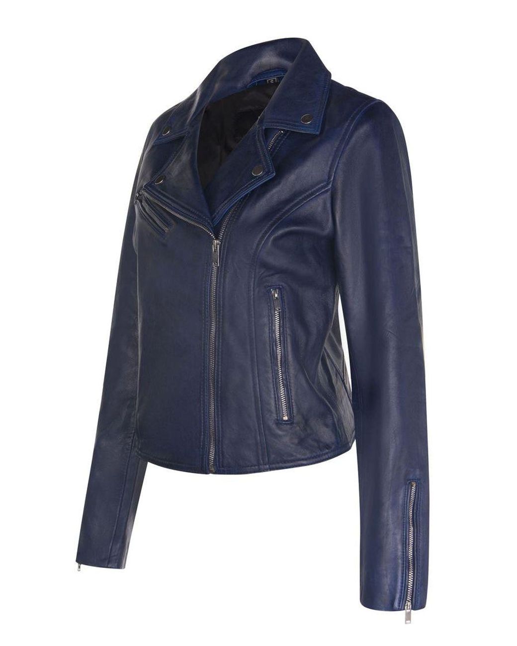 Infinity Leather Blue Classic Brando Biker Jacket-Loughton