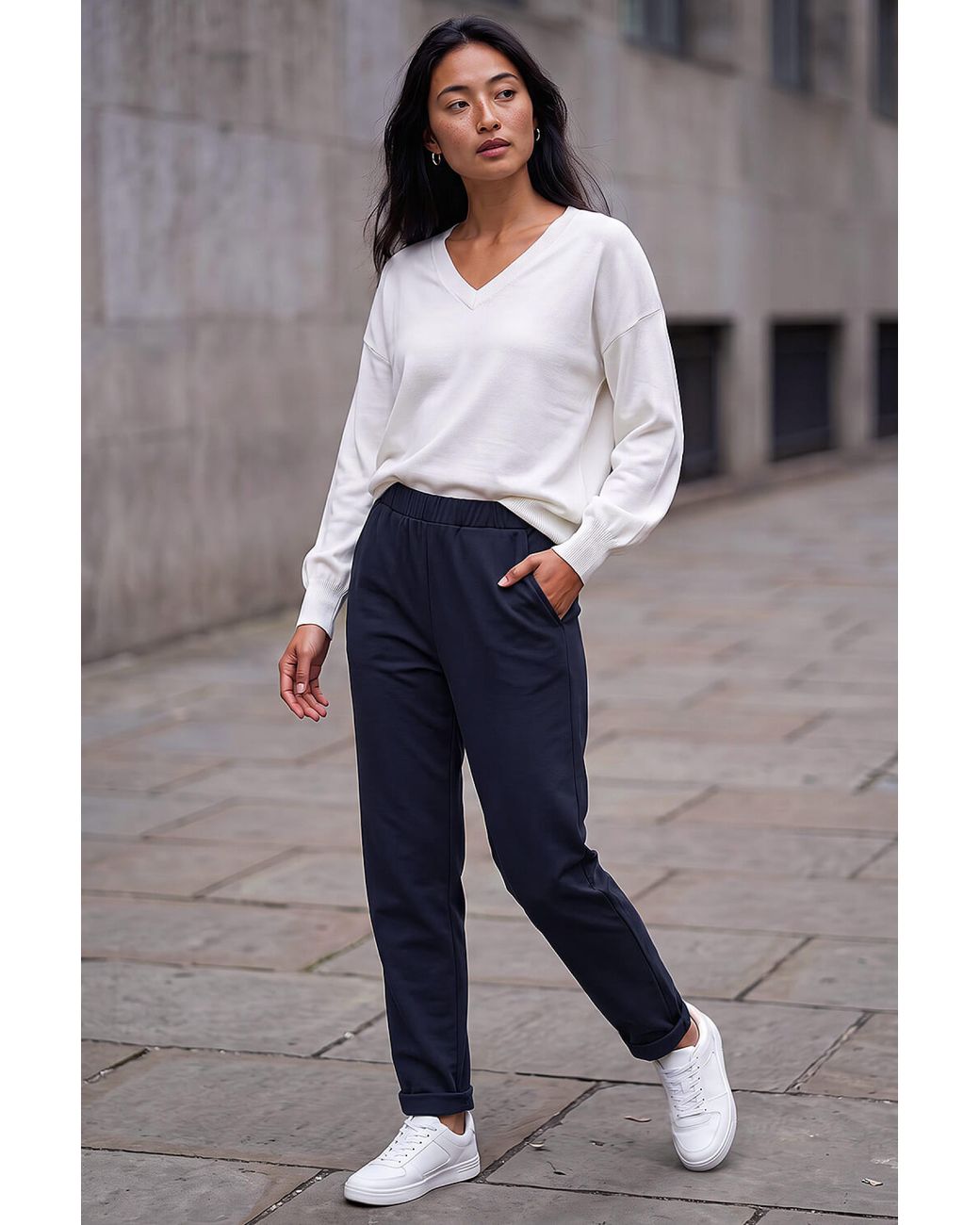 Roman Blue Petite Turn Up Trouser