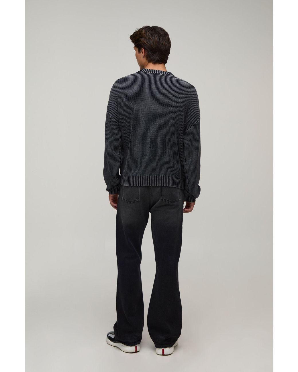 BoohooMAN Blue Relaxed Acid Washed Rib Knitted Jumper for men