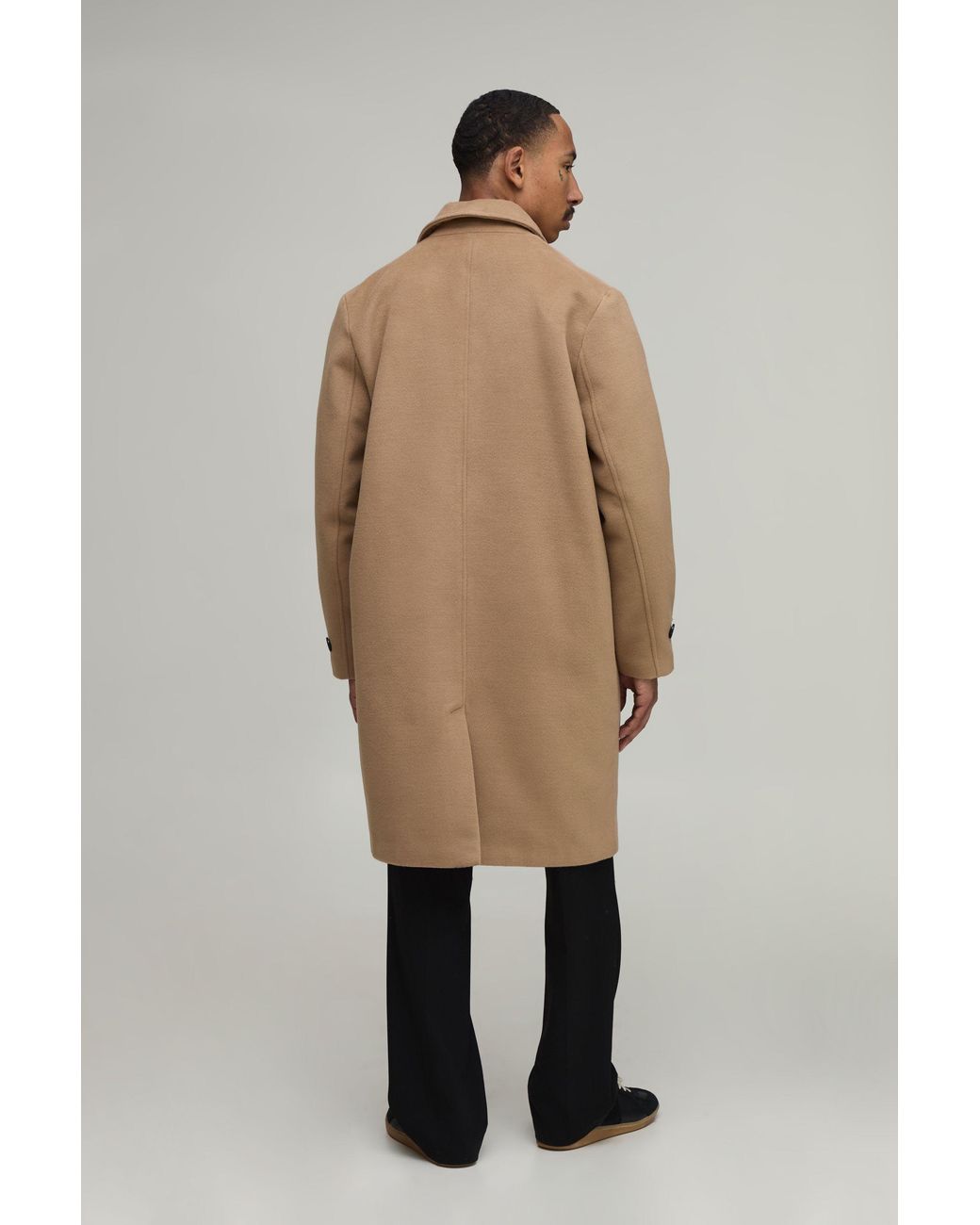 BoohooMAN Natural Plain Collared Overcoat for men
