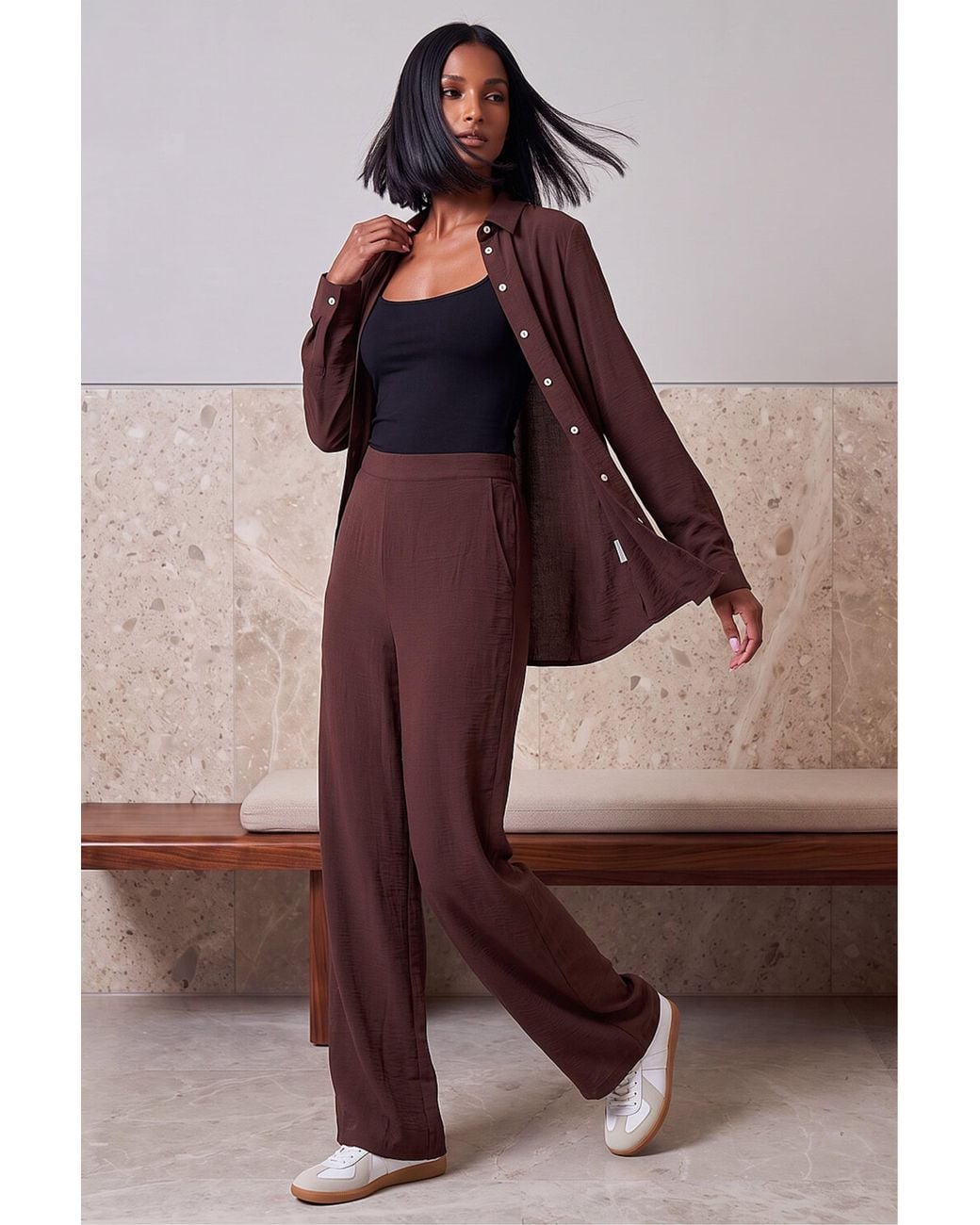 D.u.s.k Brown Wide Leg Stretch Trousers