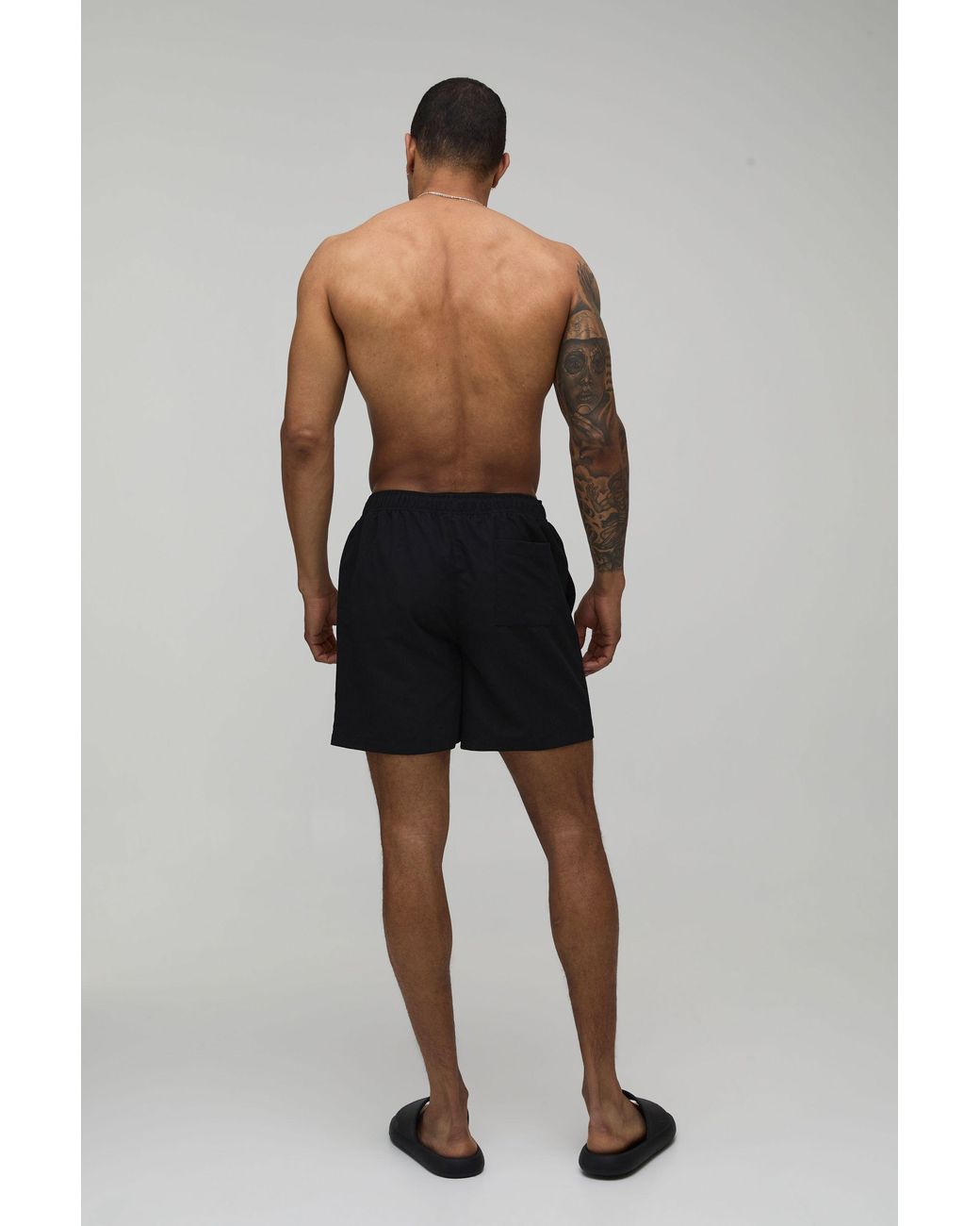 BoohooMAN Black Mid Length Swim Short for men