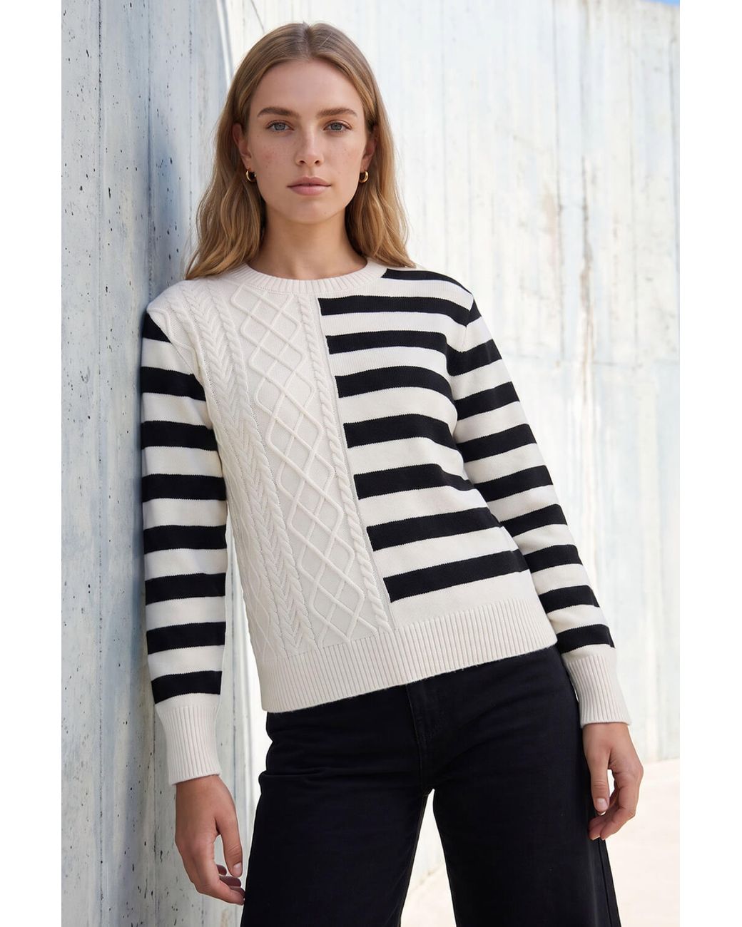 Roman Gray Cable Stripe Knit Jumper