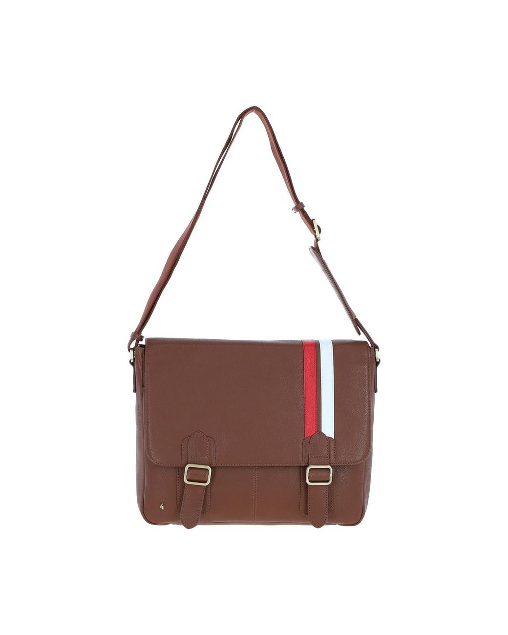 Gabicci Brown Real Leather Messenger Bag With Striped Front Detail for men