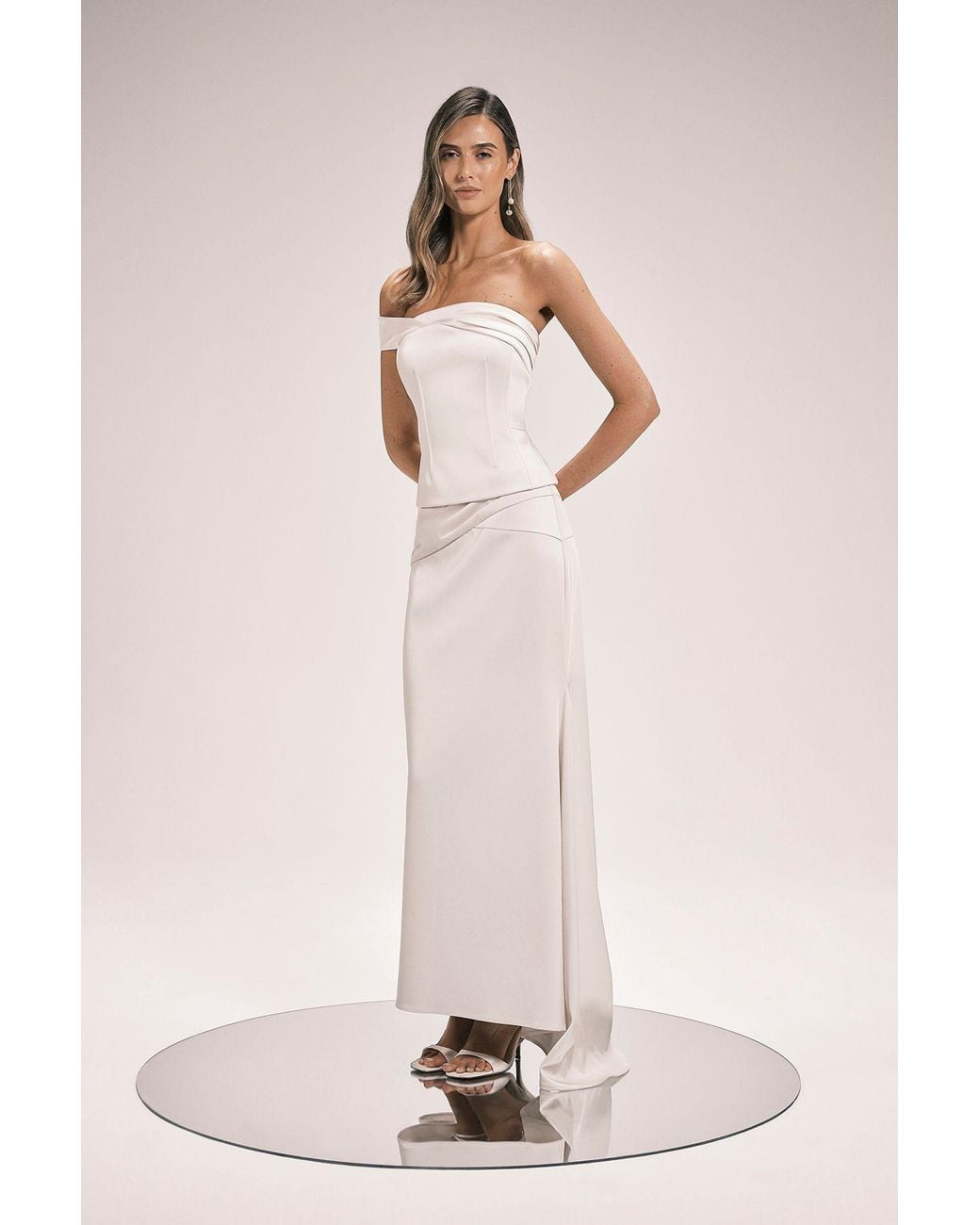Karen Millen Natural Tailored Satin Drape Fishtail Maxi Skirt