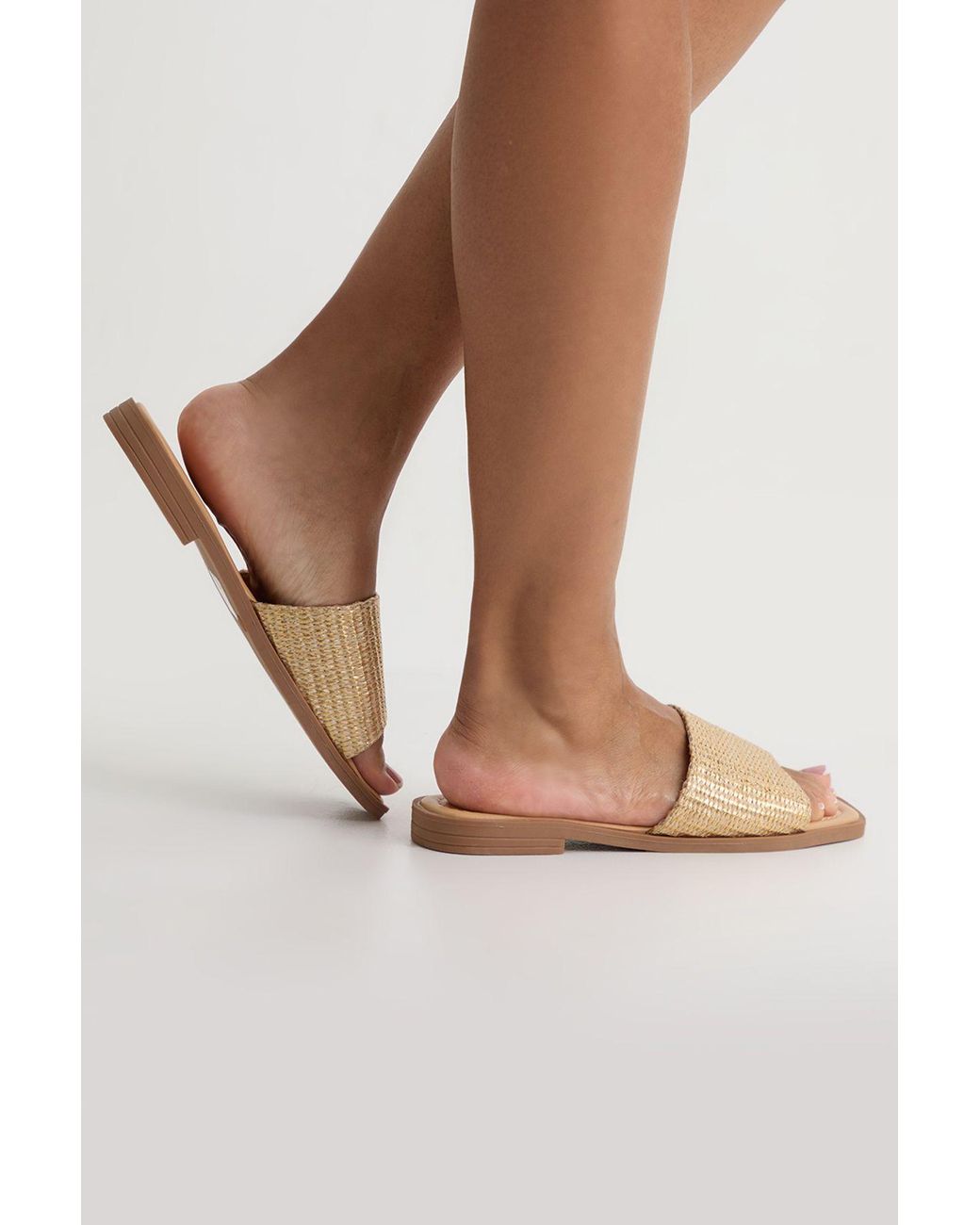 Boohoo Brown Wide Fit Metallic Raffia Sliders