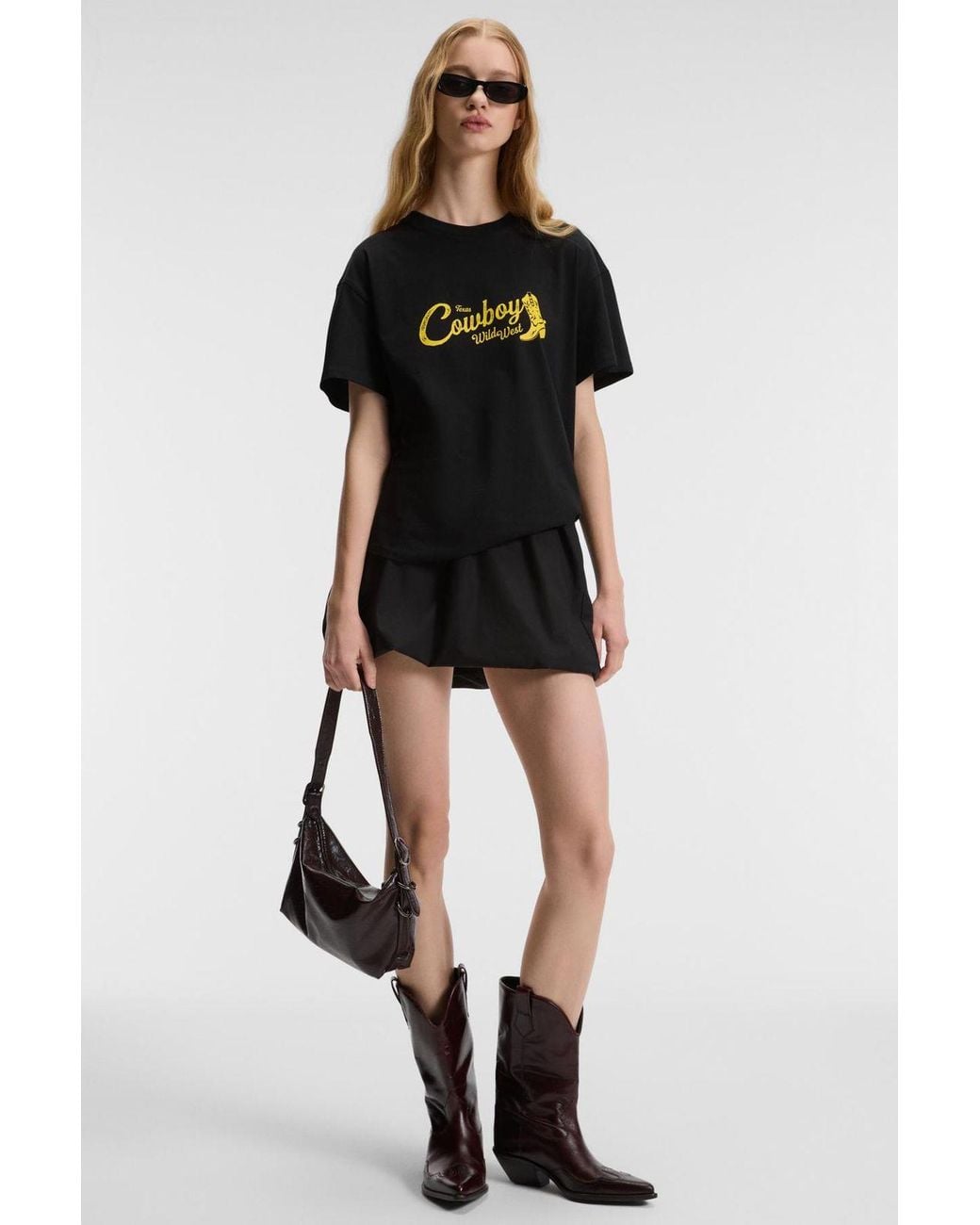 Grimelange Black Printed Crew Neck T-Shirt