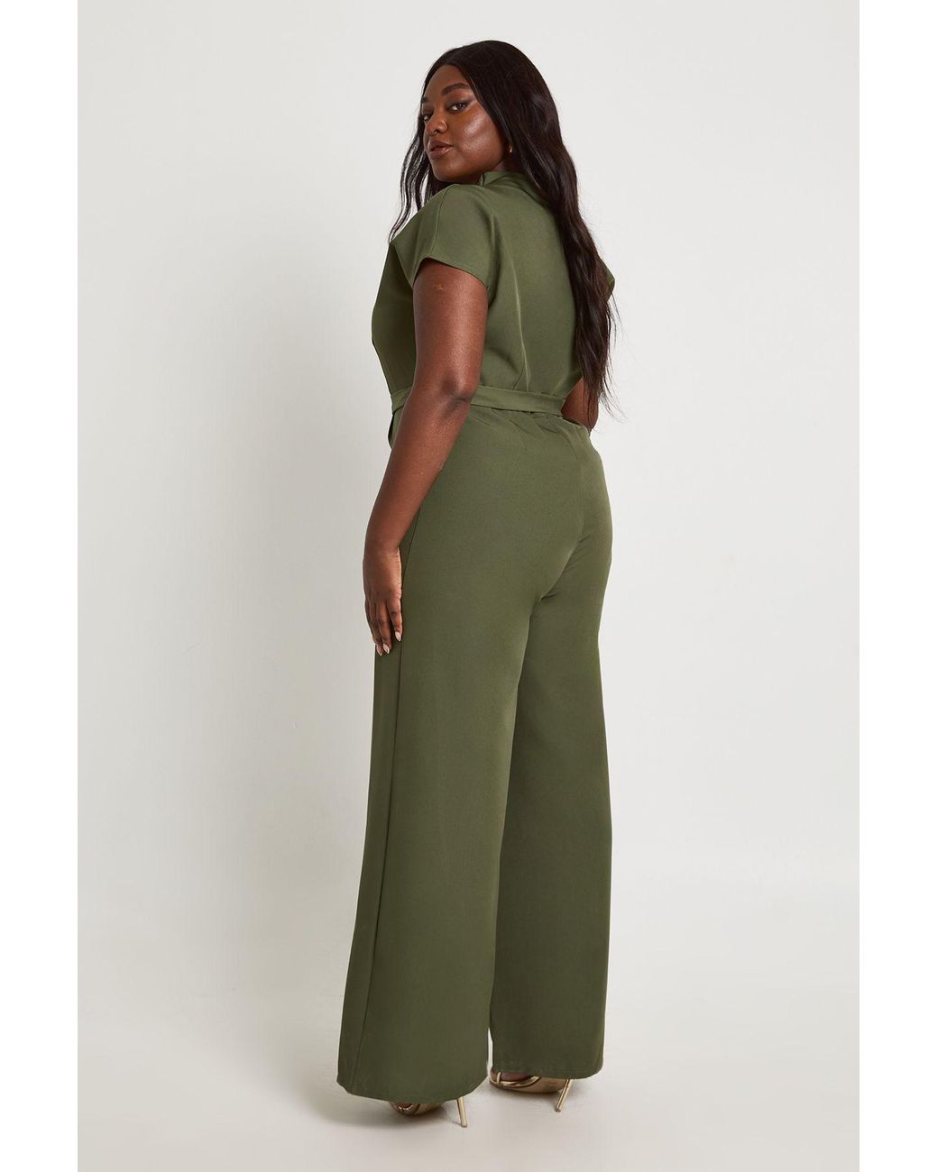 Boohoo Green Plus Asymmetric Belted Jumpsuit