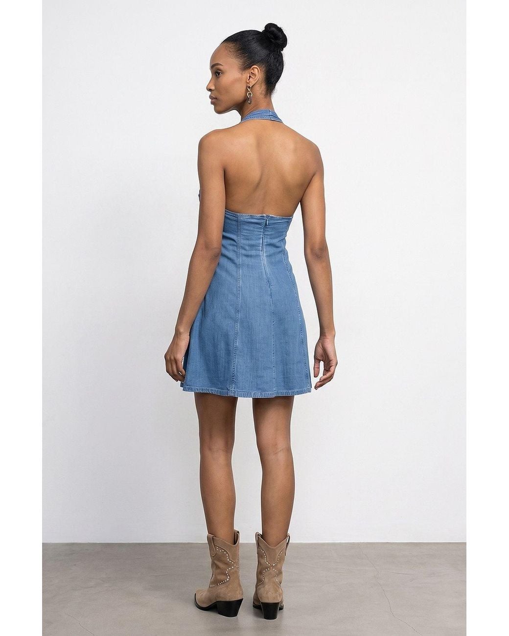 Dilvin Blue Tencel Halter Mini Dress