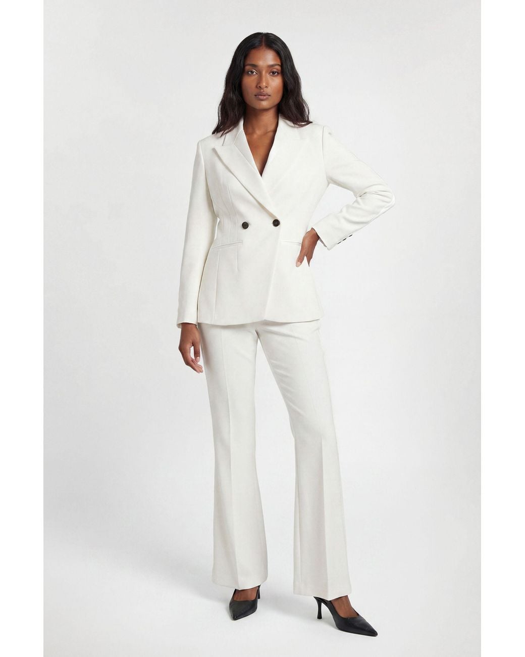 Karen Millen Natural Petite Compact Stretch Satin Side Tailored Straight Leg Trouser