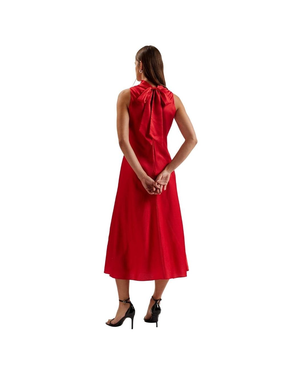 Ted Baker Red Aliara Printed Cowl Neck Midi Slip Dress