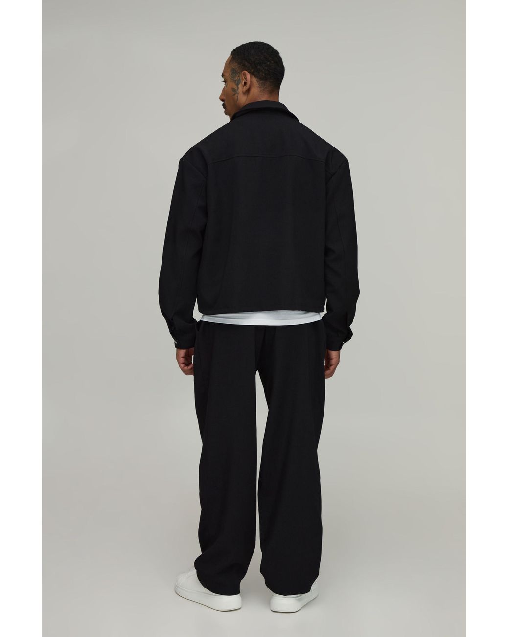 BoohooMAN Black Double Pleat Relaxed Fit Co-Ord Tailored Trousers for men