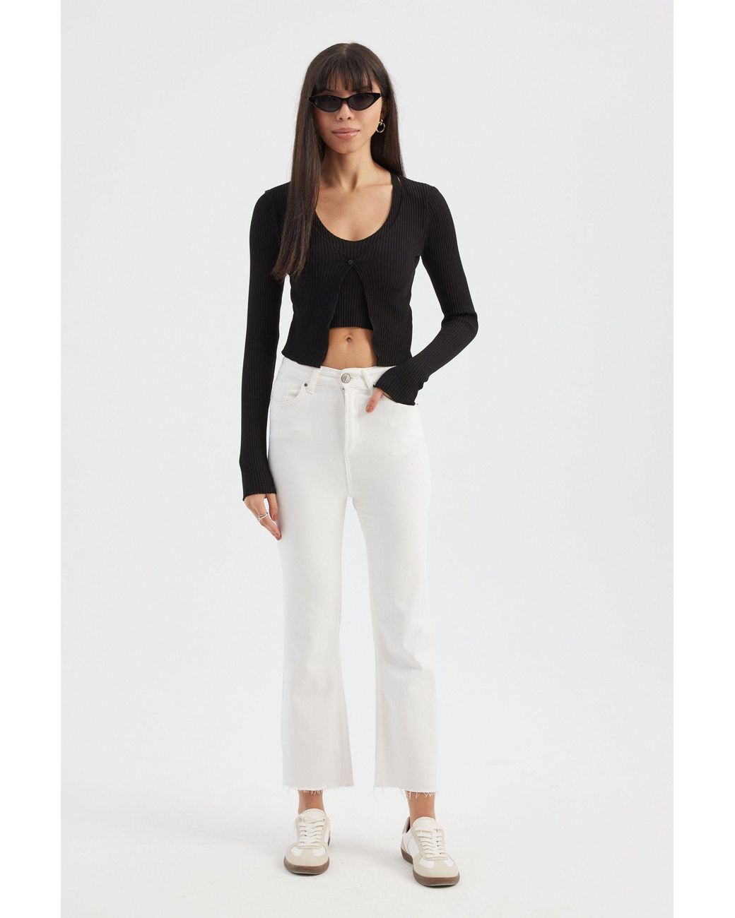 Hiccup Black Knitted V-Neck Long Sleeve Cardigan & Crop Top Twin Set