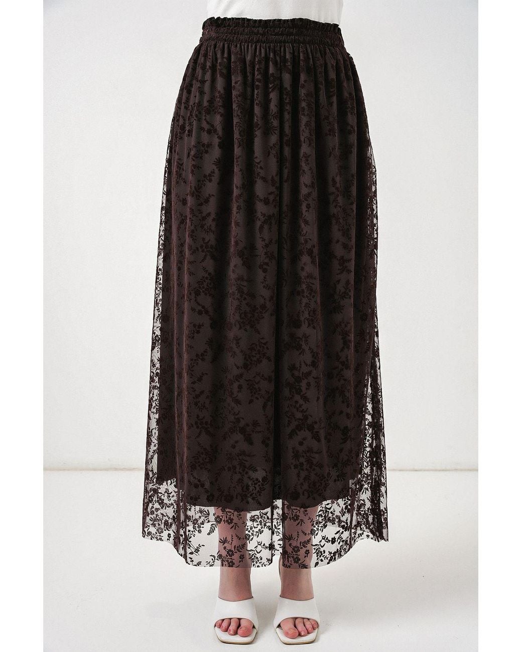 Bigdart White Floral High Waist Maxi A-Line Skirt