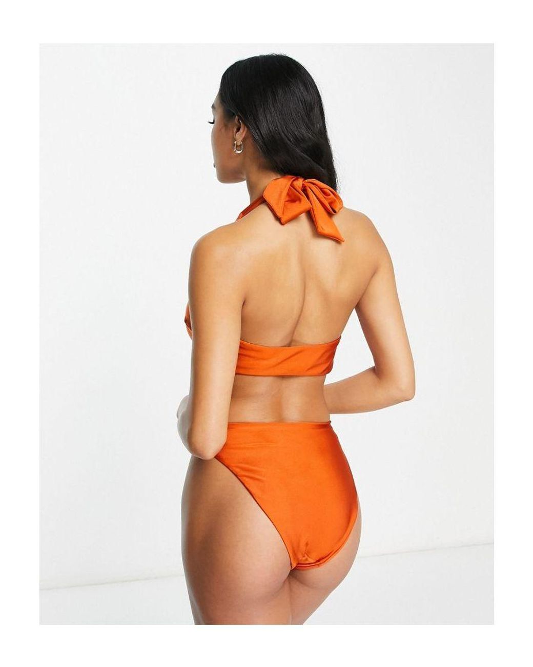 ASOS DESIGN crinkle cut out halter neck swimsuit with super high