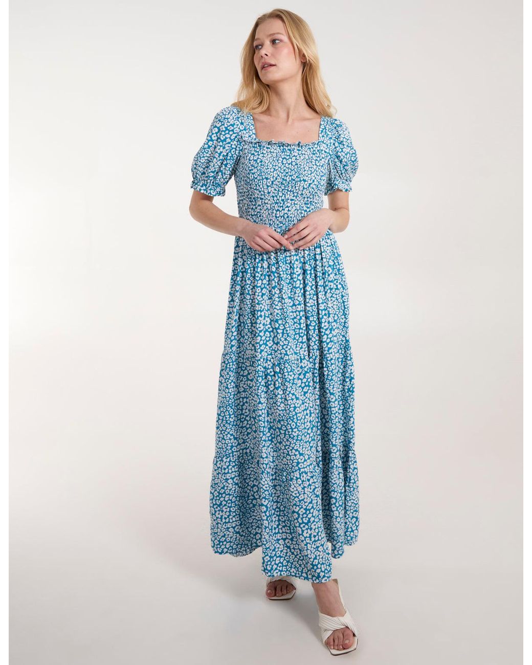 Blue Vanilla Blue Milkmaid Square Neck Short Puff Sleeve Maxi Dress