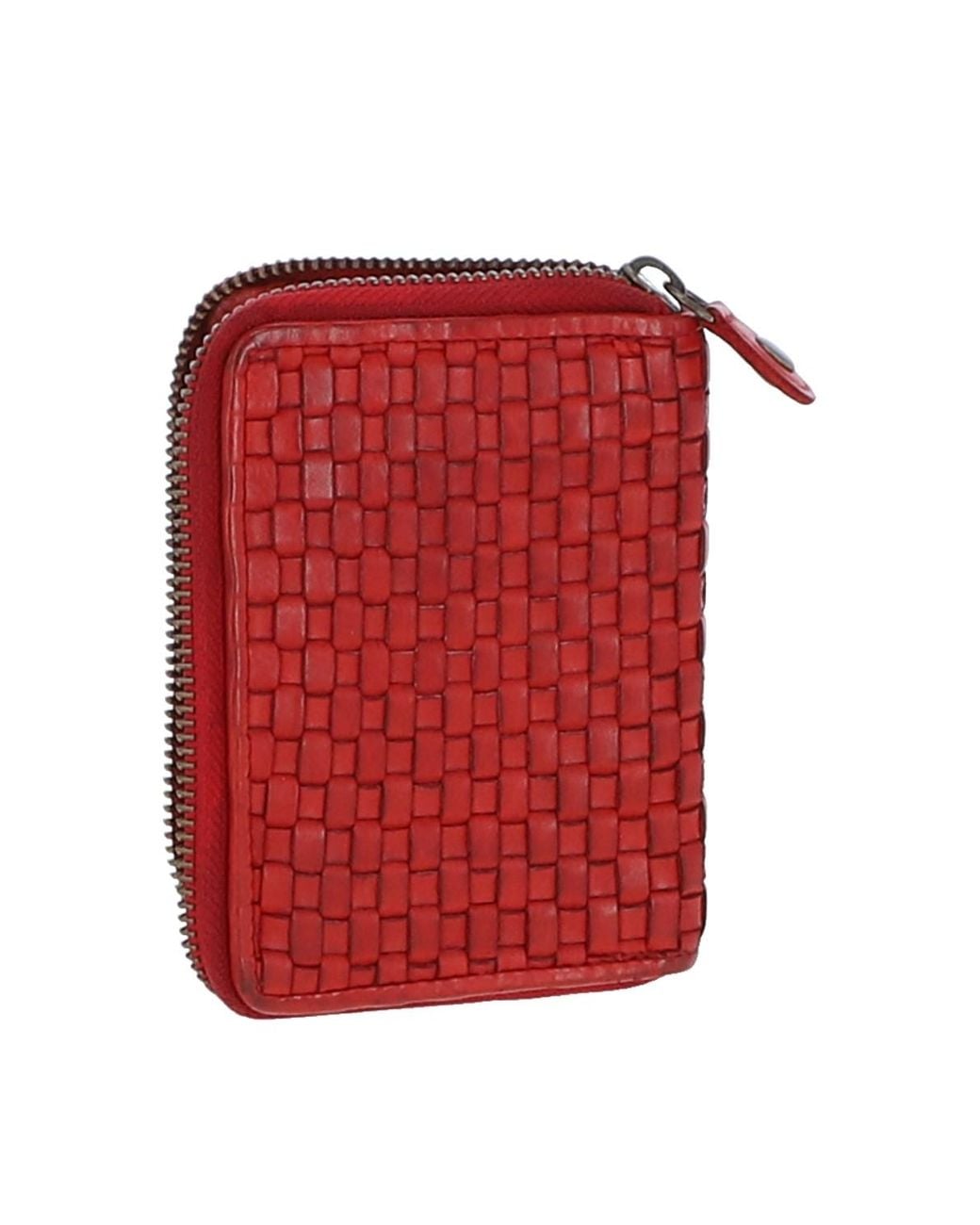 Ashwood Leather Red Vintage Woven Zip Around Small 6 Card Coin Purse