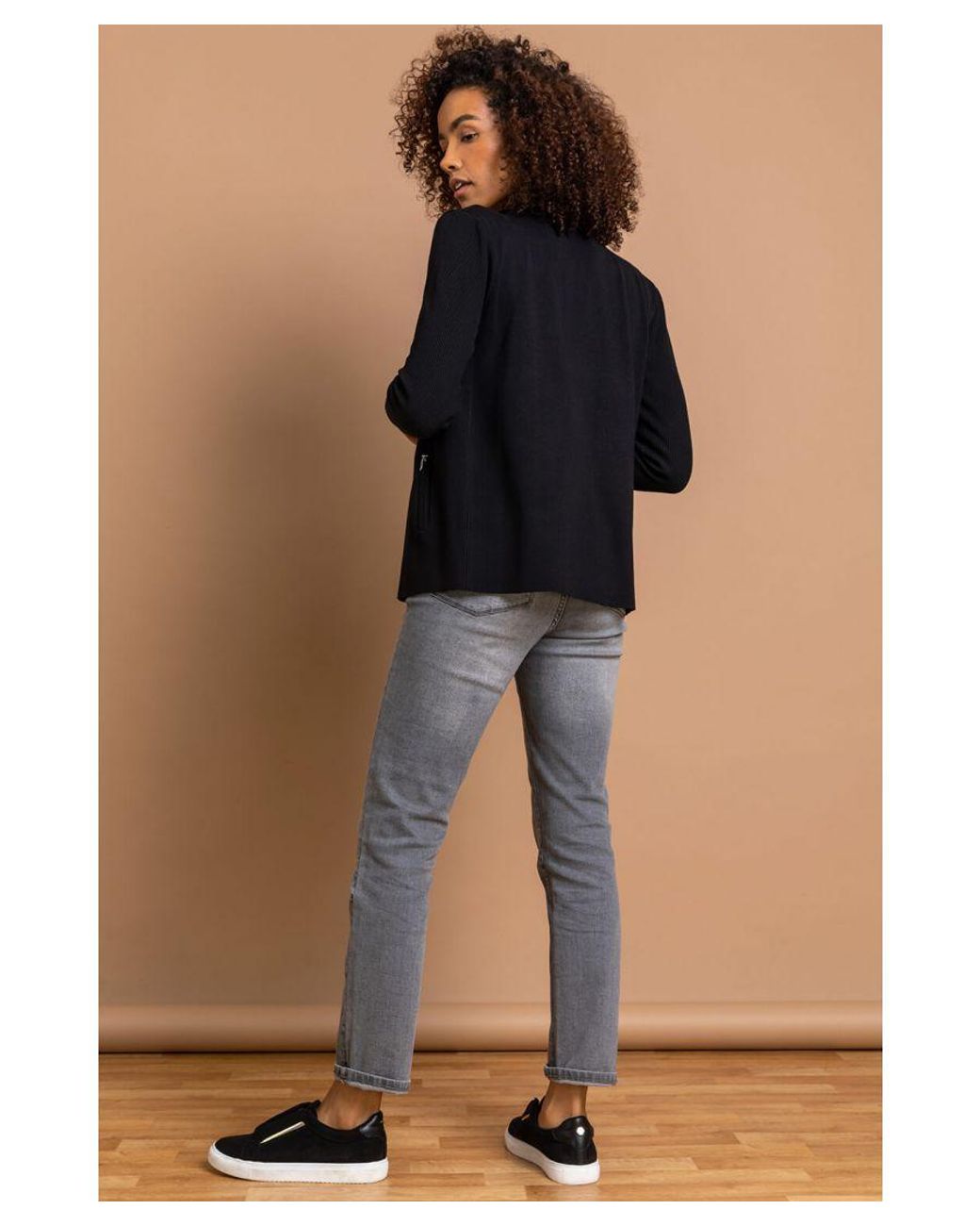 Roman Black Knitted Zip Detail Jacket