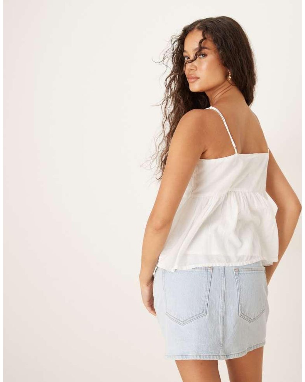 Jdy White Broderie Peplum Cami Top