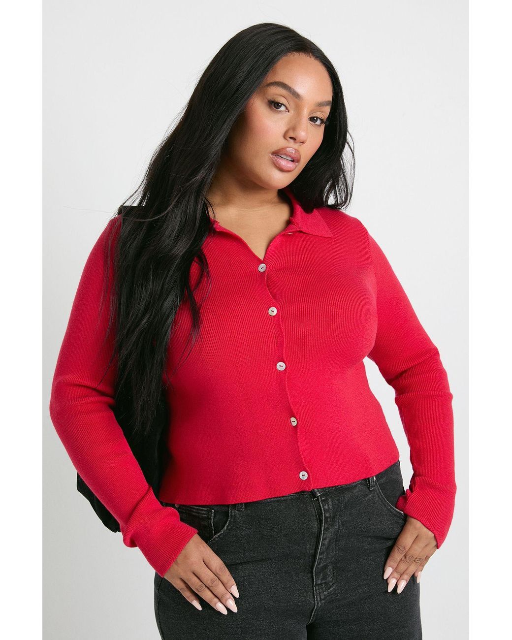 Boohoo Plus Collared Compact Knit Cardigan