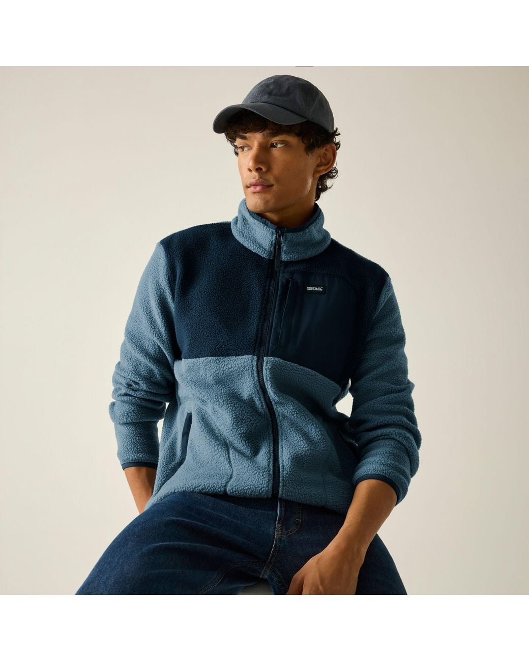 Regatta Blue Frankie Colour Block Borg Fleece Jacket Mirage/ for men