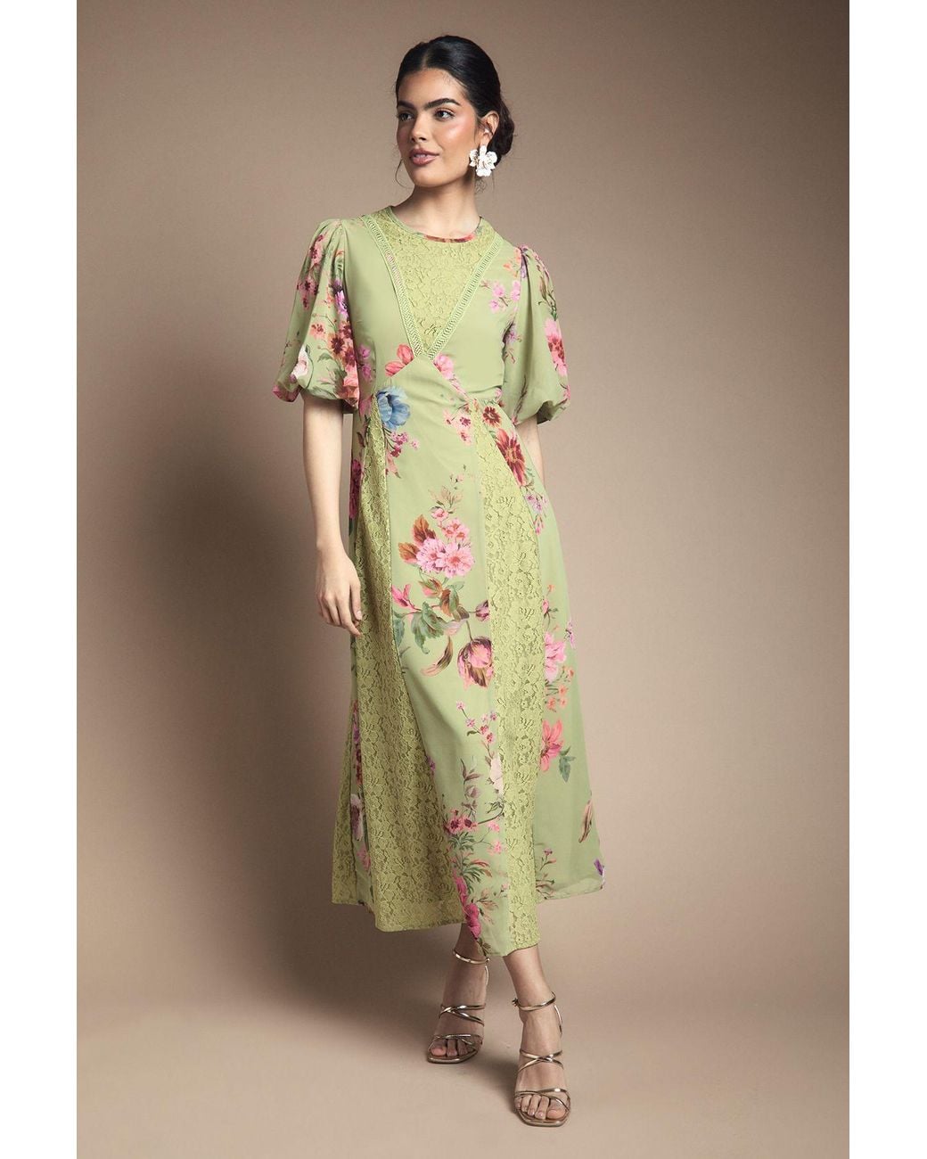 Oasis Natural Lace Fit And Flare Midi Dress