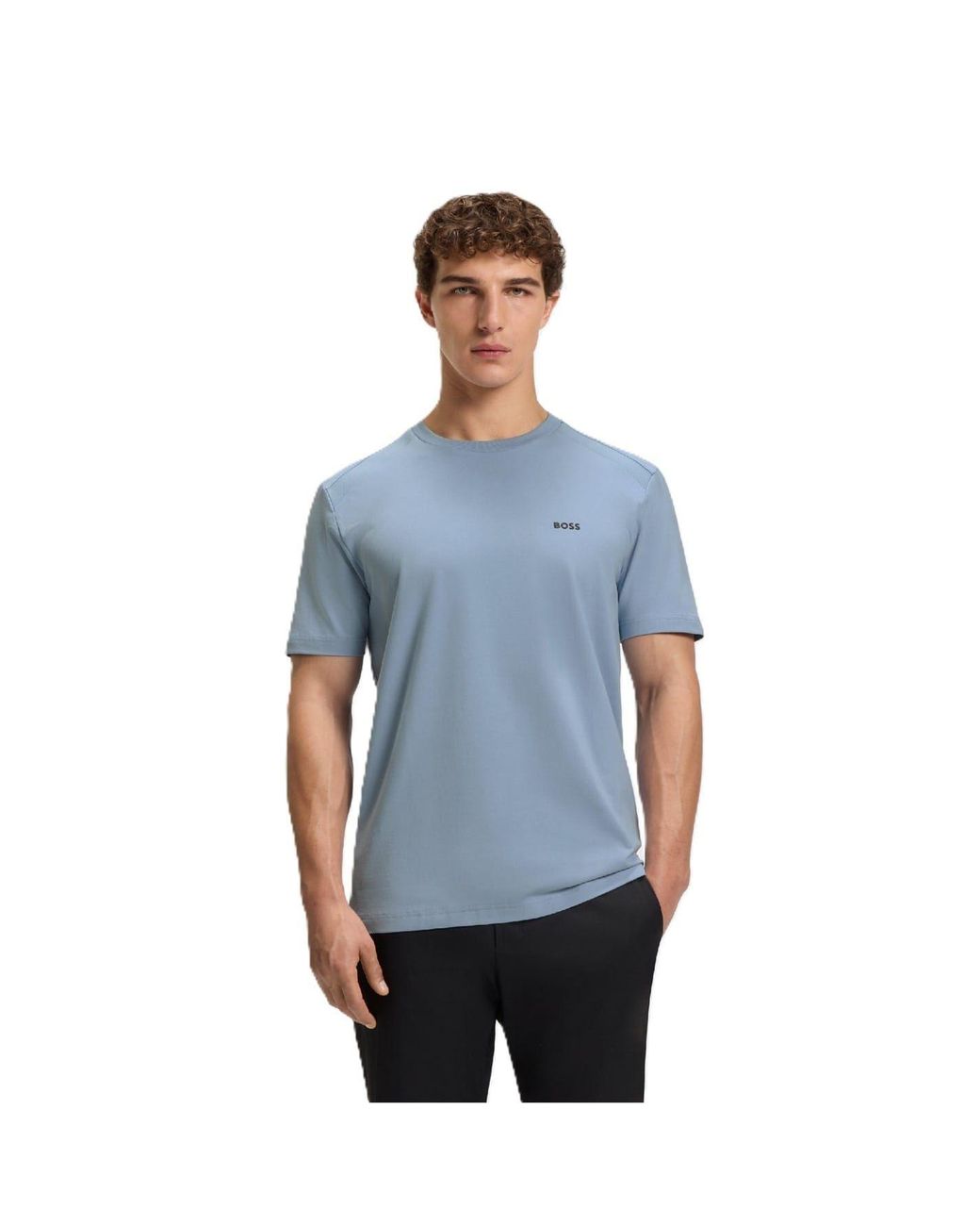 Boss Blue Ribbed Collar Crew Neck Short Sleeve Polo Shirt for men