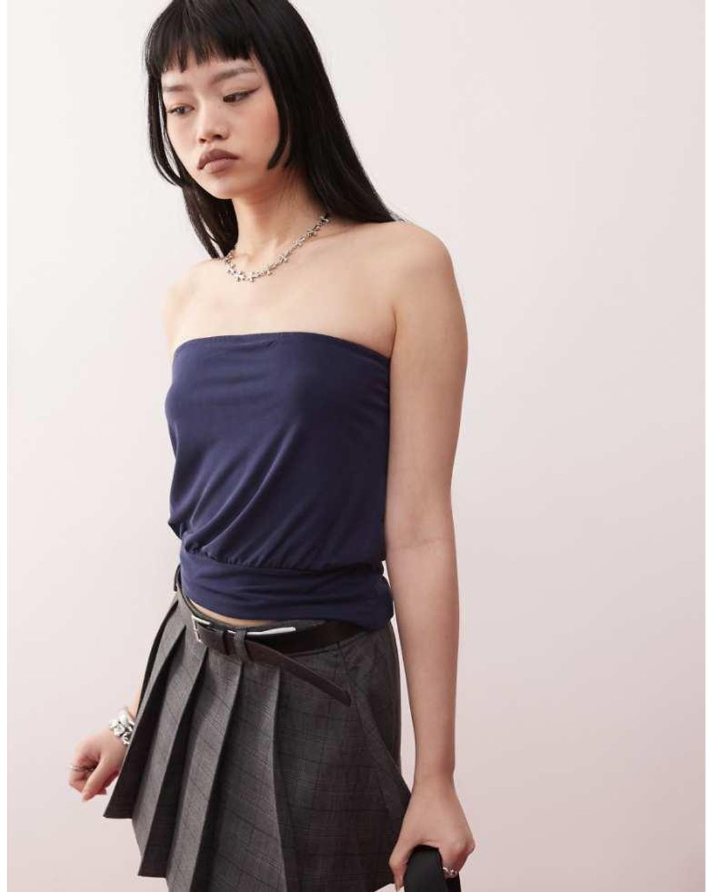 Motel Blue Leocadia Cupro Bandeau Top