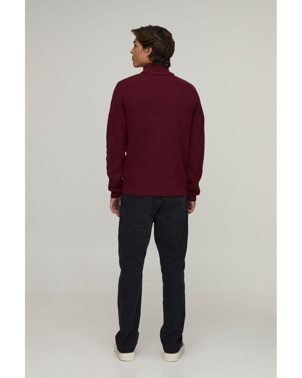 BoohooMAN Red Regular Fit Roll Neck Ribbed Knitted Jumper for men