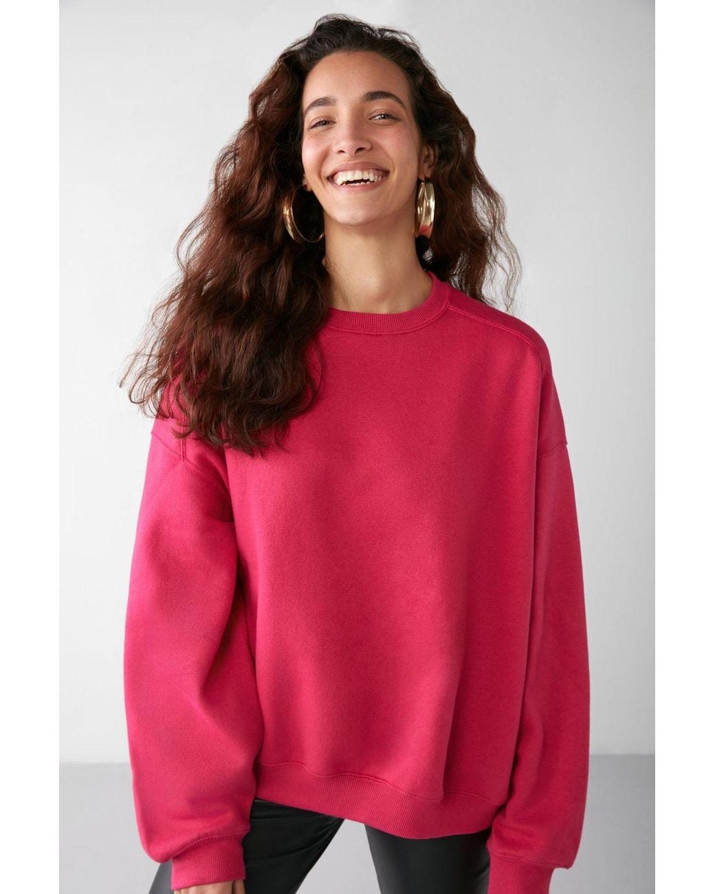 Grimelange Red Oversized Ribbed Crew Neck Sweatshirt