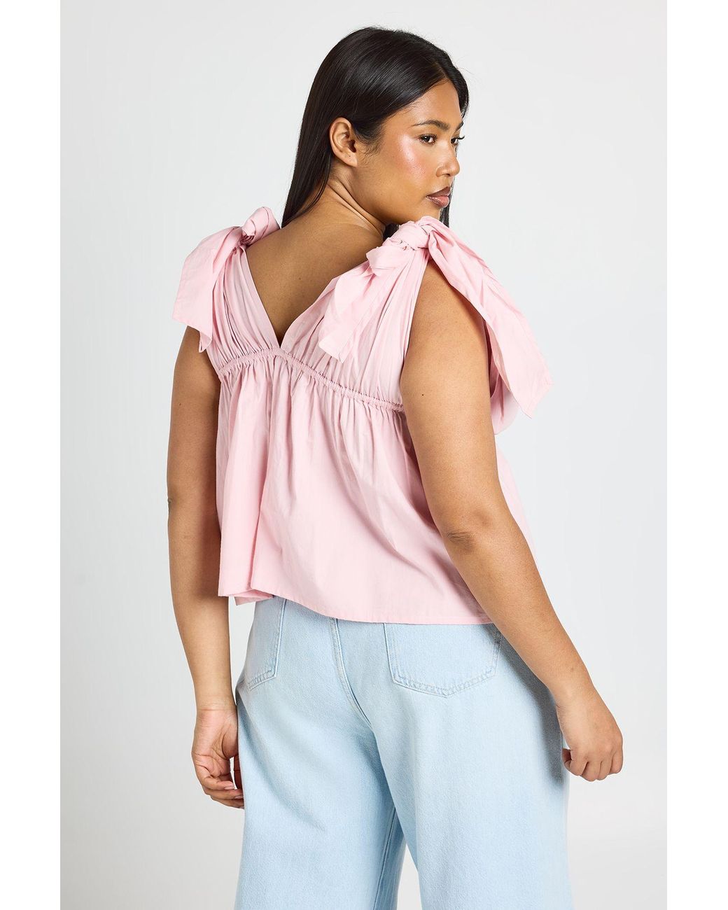 Boohoo Red Plus Tie Shoulder Smock Top