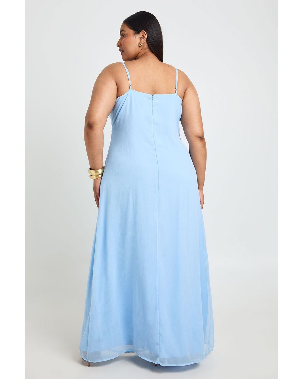 Boohoo Blue Plus Chiffon Ruffle Detail Maxi Dress