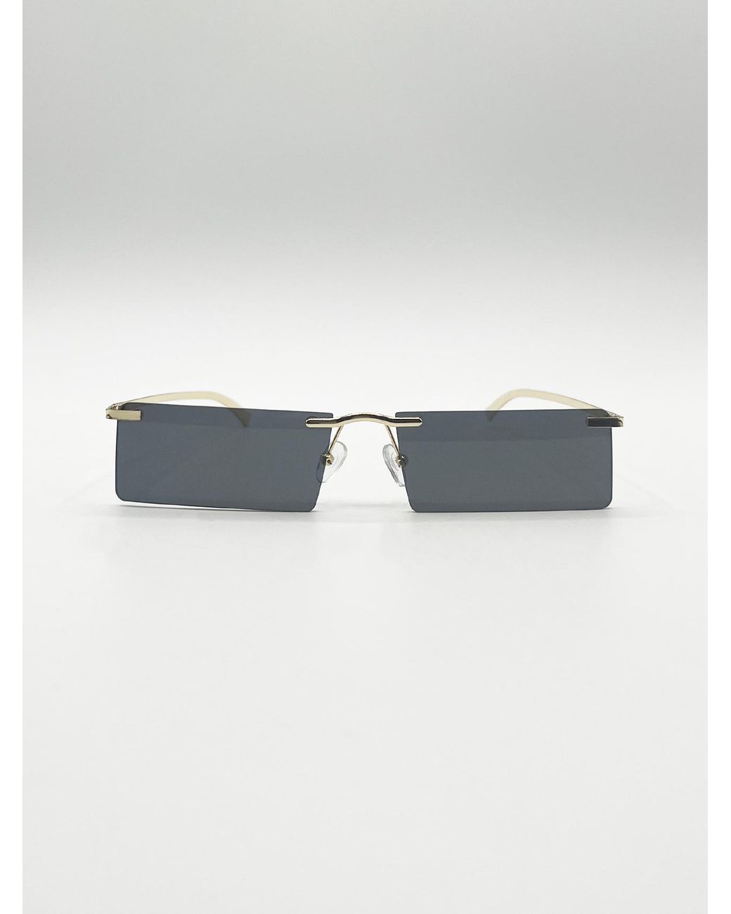 SVNX Blue Frameless Rectangle Sunglasses