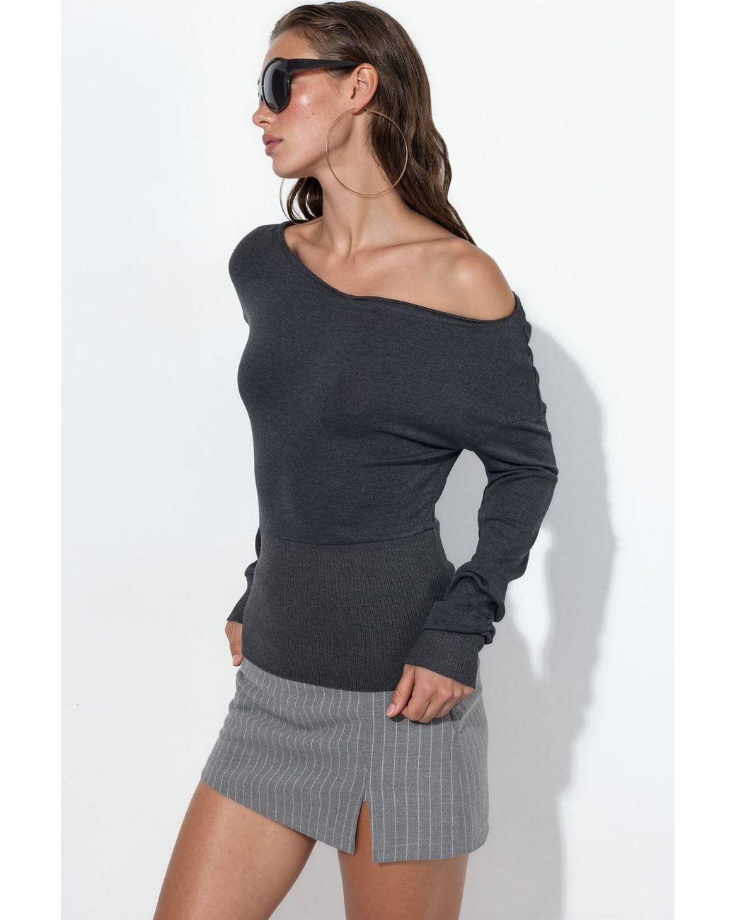 Busem Blue Cropped Ribbed Crew Neck Sweater