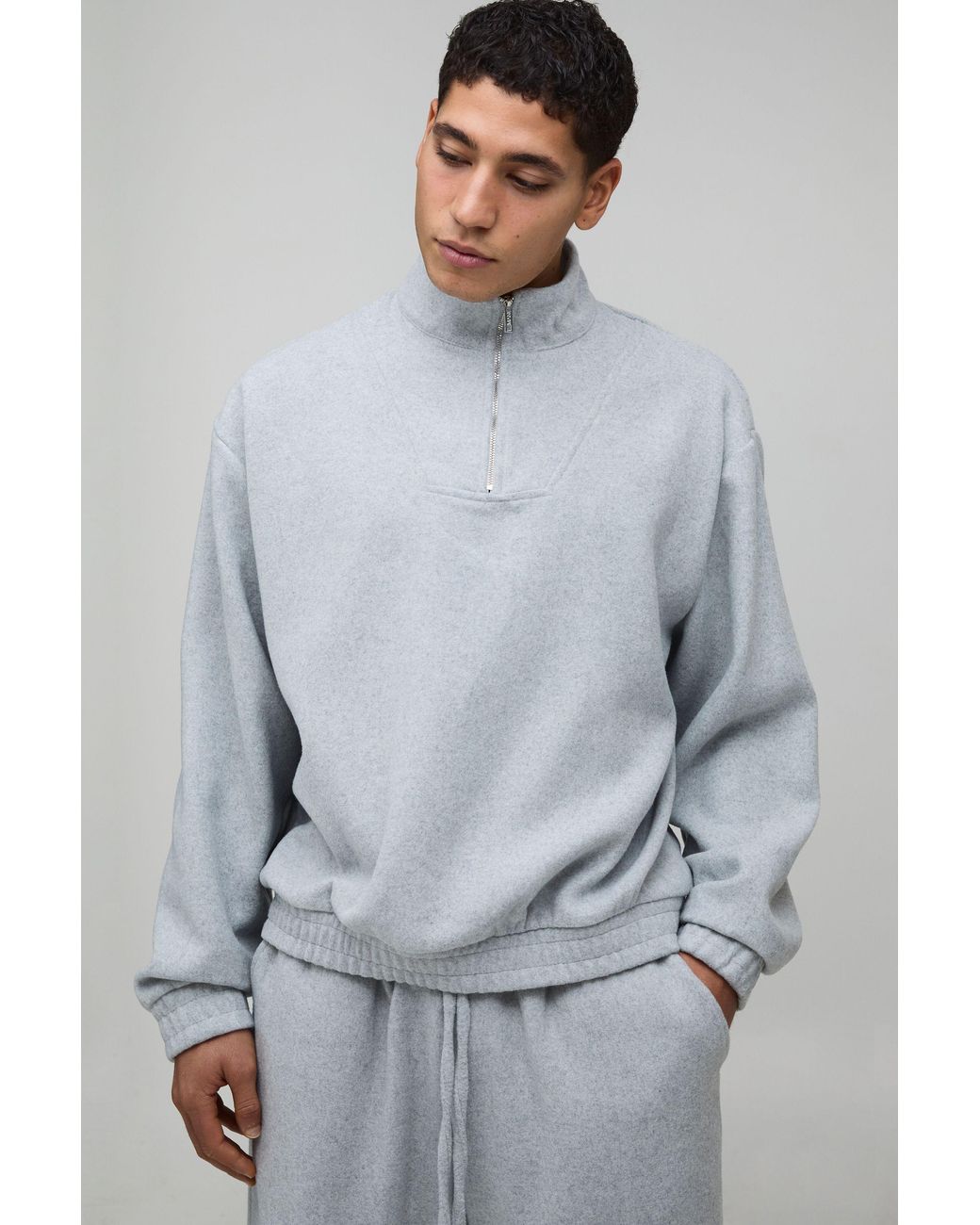 BoohooMAN Gray Oversized Boxy Funnel Neck Sweatshirt for men