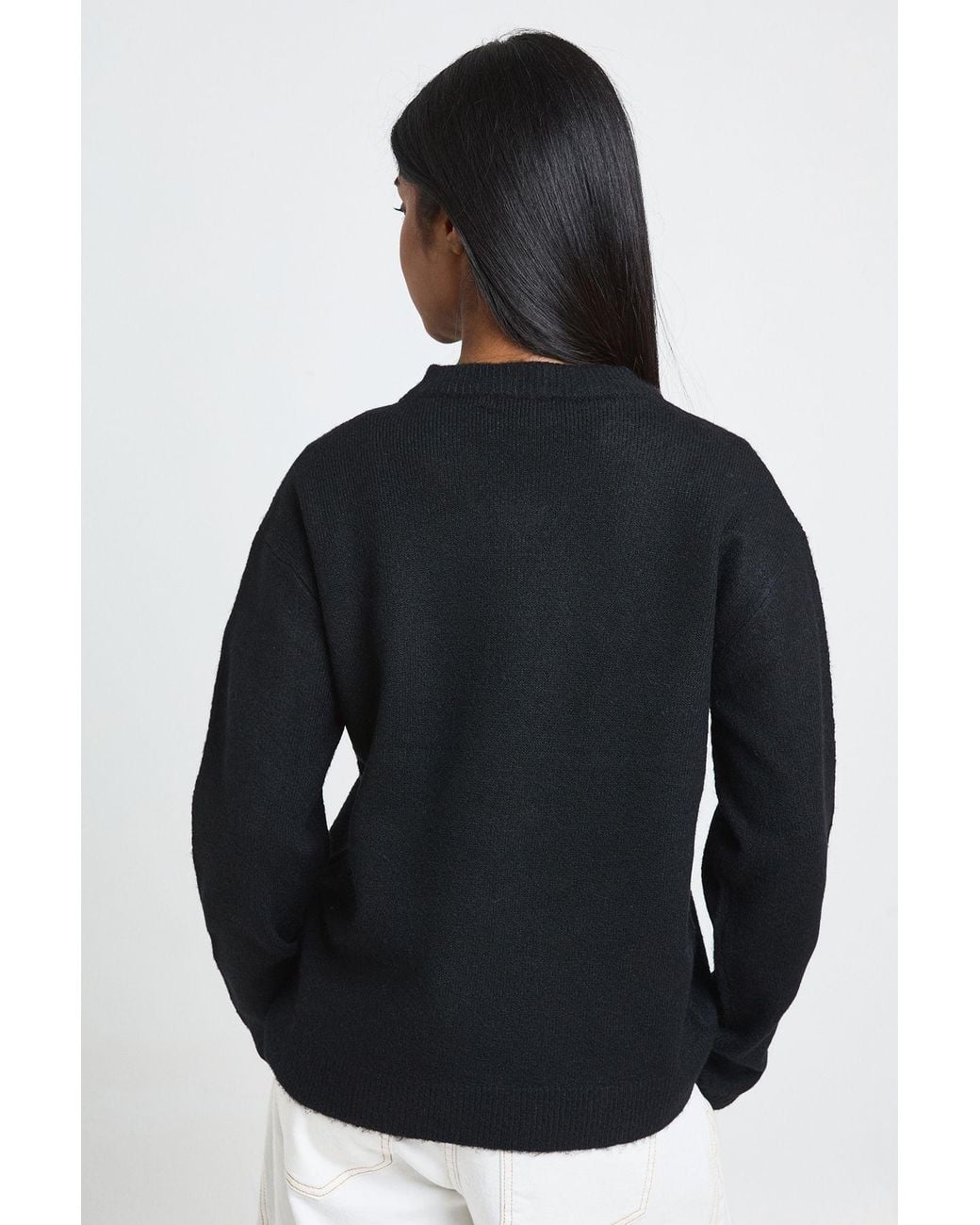 Boohoo Black Knitted V Neck Jumper