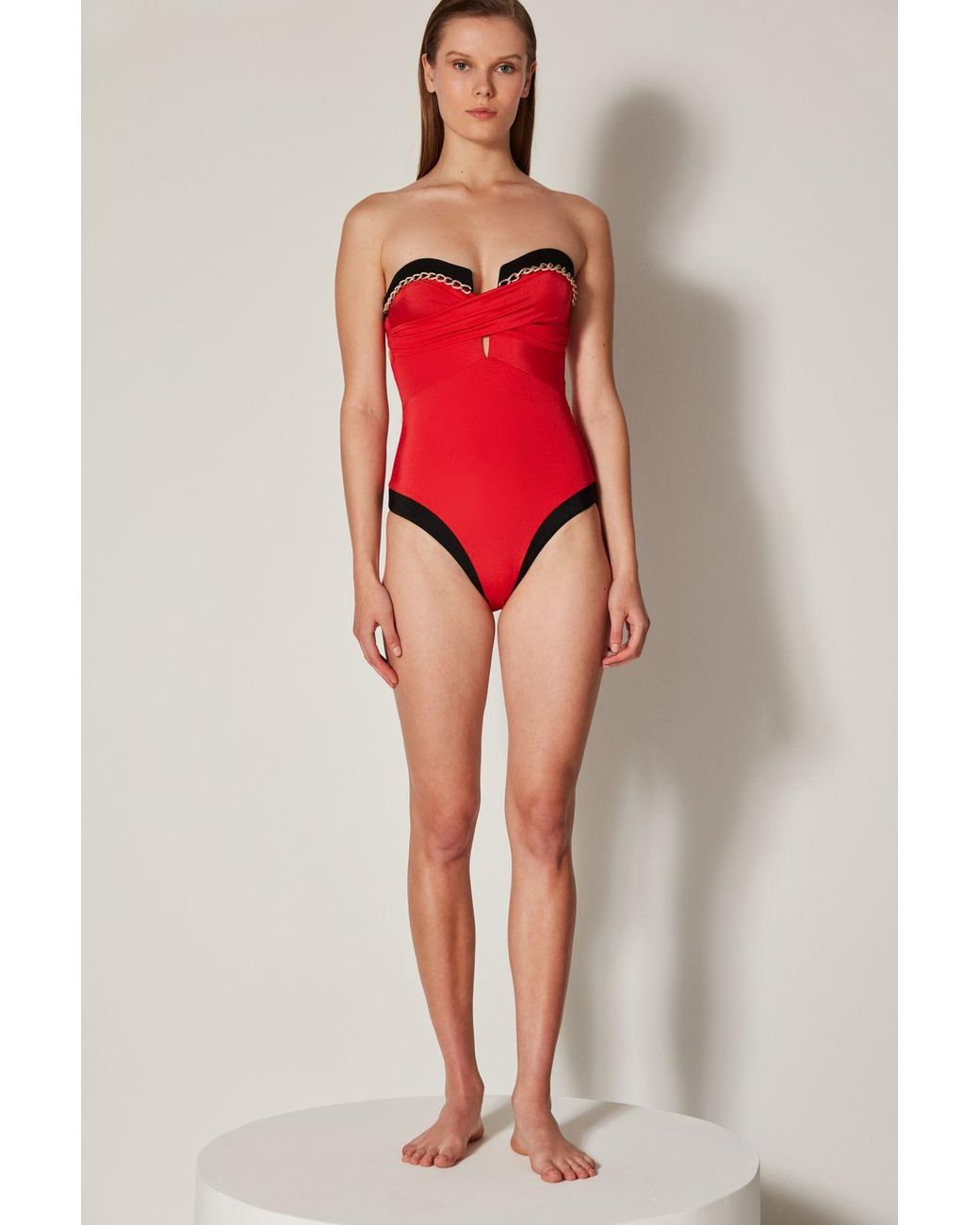 Penti Red Solid Balconette One-Piece Swimsuit