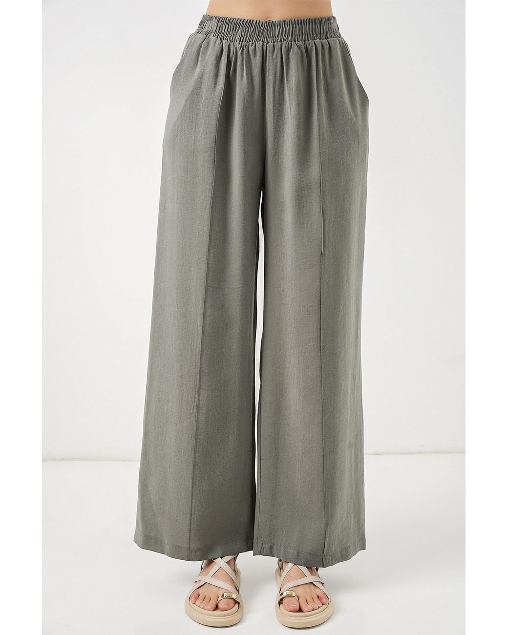 Bigdart Gray Wide Leg Trousers With Elastic Waist