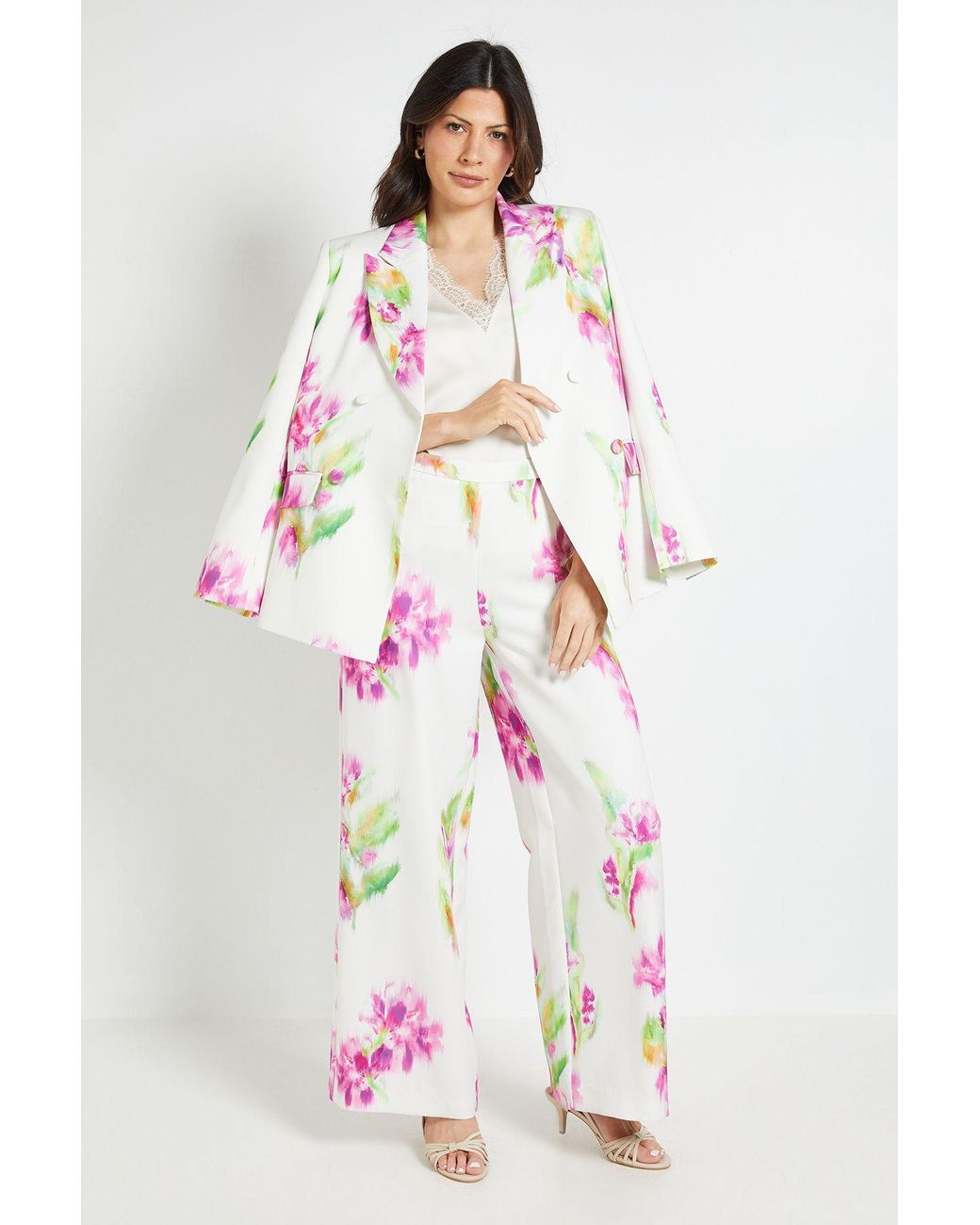 Wallis White Floral Satin Trouser Coord