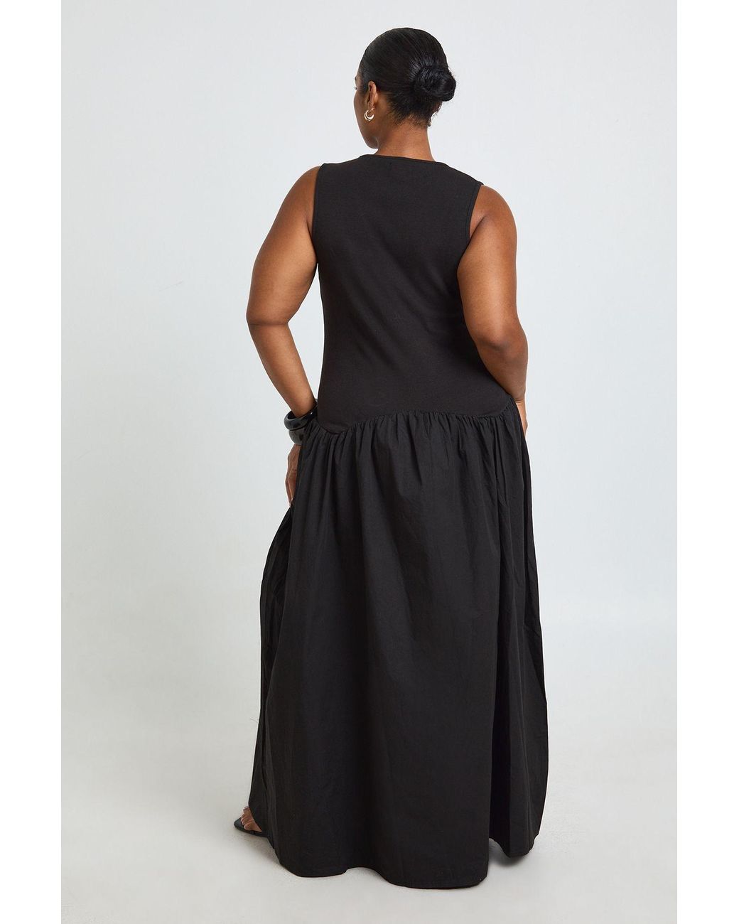Boohoo Black Plus Rib Cotton Mix Dropped Hem Maxi Dress
