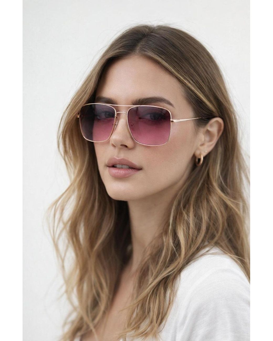 SVNX Brown Aviator Style Square Frame Sunglasses