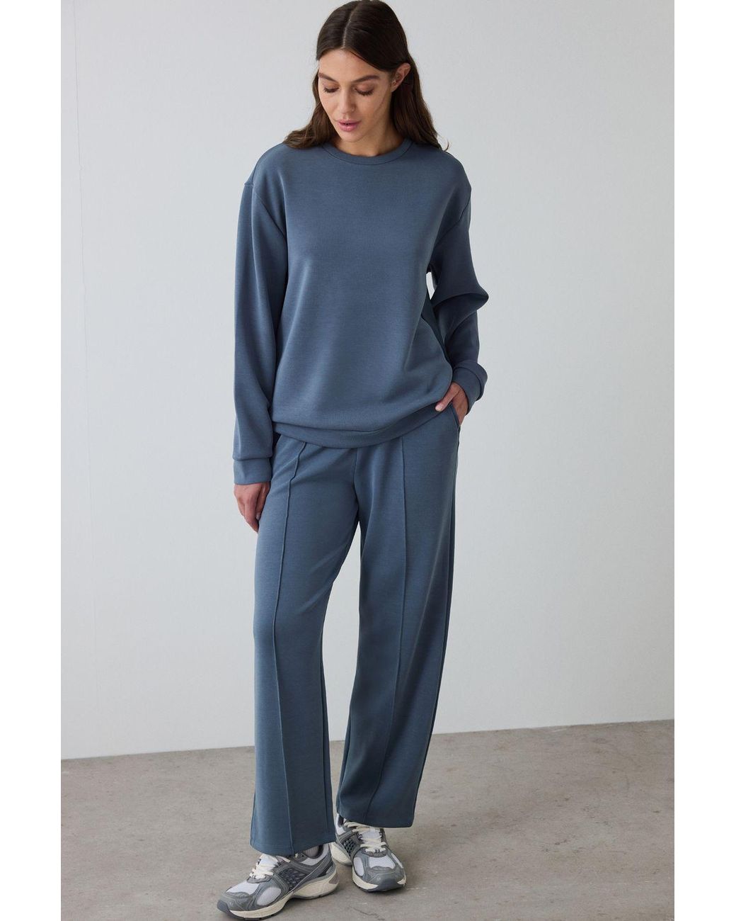 Penti Blue Oversized Ribbed Crew Neck Sweatshirt